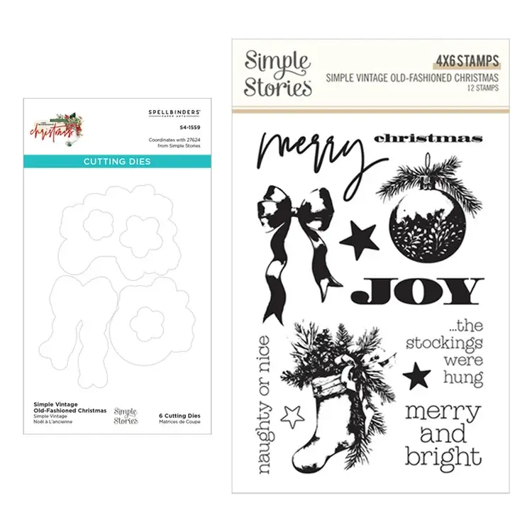 SPELLBINDERS SPELLBINDERS SIMPLE STORIES SIMPLE VINTAGE OLD-FASHIONED CHRISTMAS CLEAR STAMP & DIE SET
