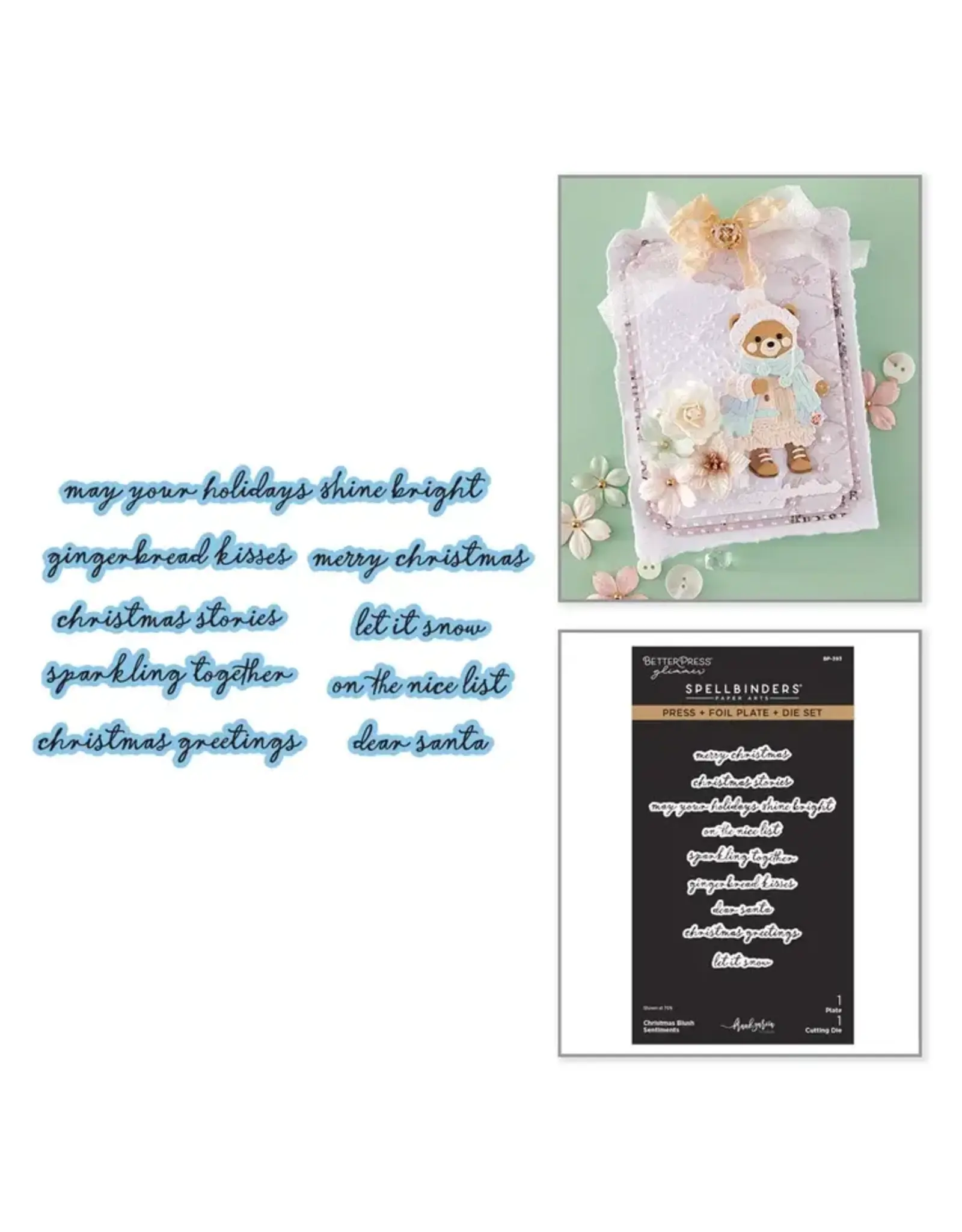 SPELLBINDERS SPELLBINDERS BETTERPRESS FRANK GARCIA CHRISTMAS BLUSH SENTIMENTS PRESS + FOIL PLATE & DIE SET