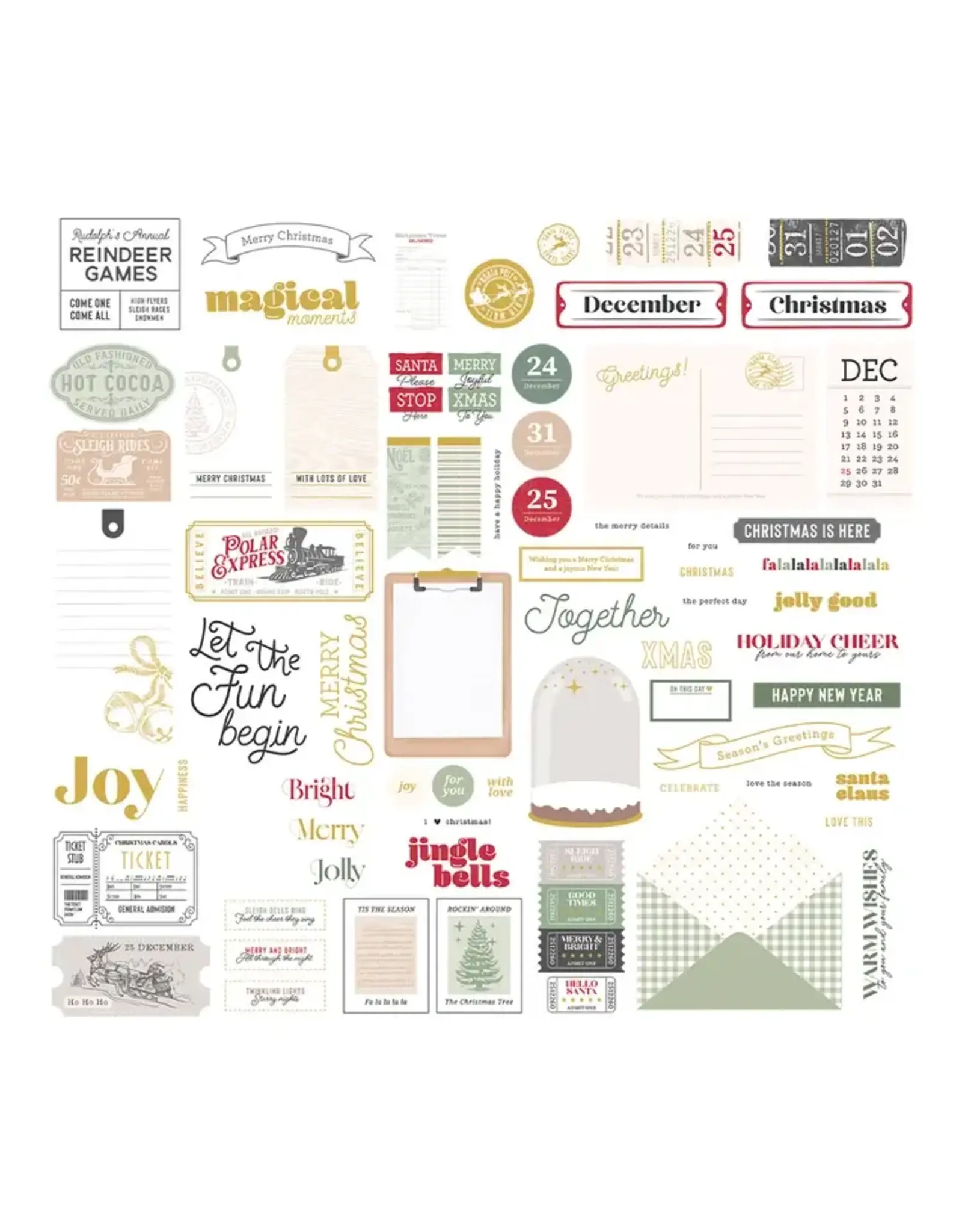 SPELLBINDERS SPELLBINDERS ROSIE'S STUDIO SLEIGH BELLS RING SENTIMENTS EPHEMERA DIE-CUTS 128/PK