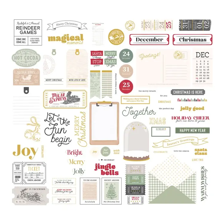 SPELLBINDERS SPELLBINDERS ROSIE'S STUDIO SLEIGH BELLS RING SENTIMENTS EPHEMERA DIE-CUTS 128/PK