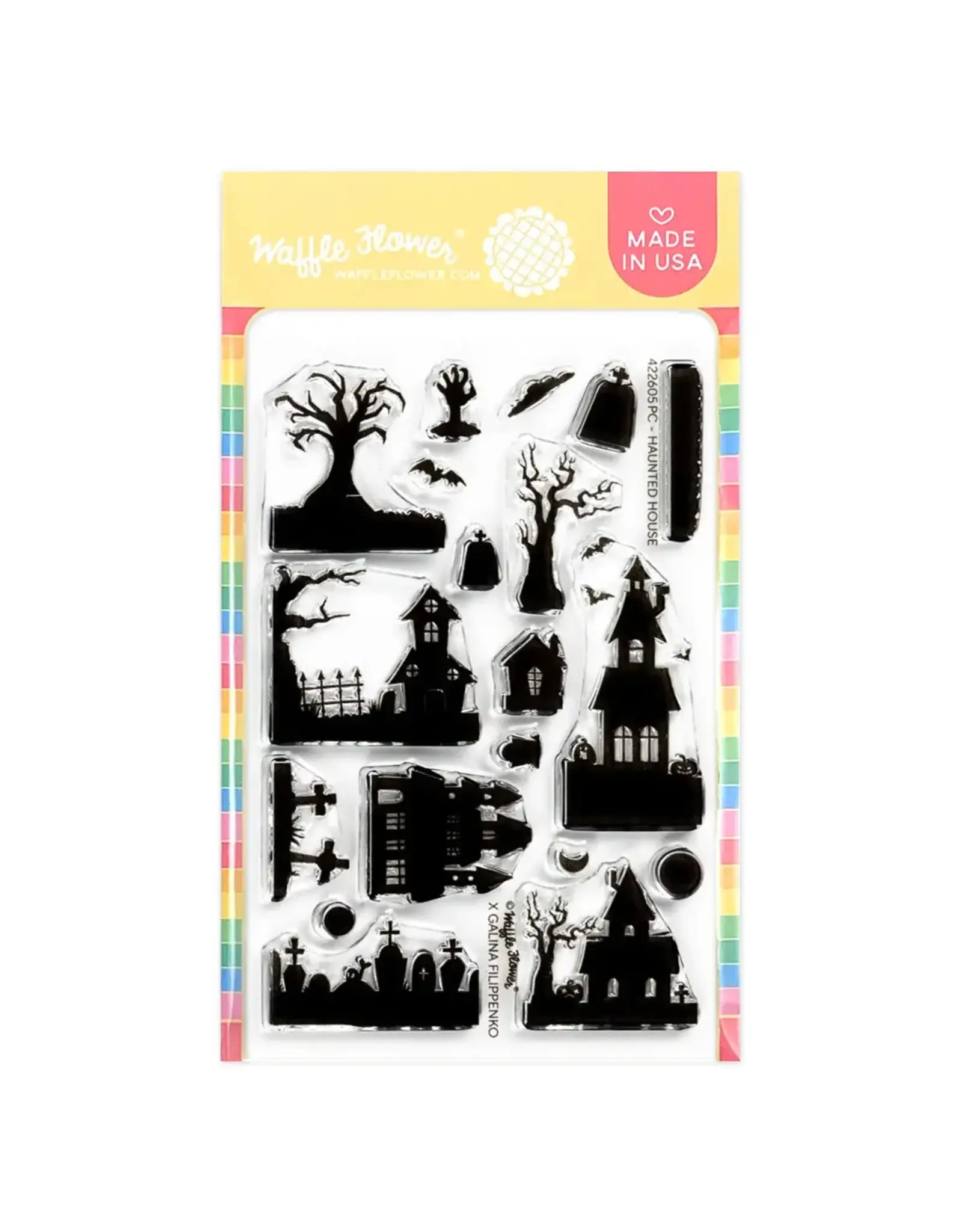 WAFFLE FLOWER WAFFLE FLOWER POSTAGE COLLAGE HAUNTED HOUSE SILHOUETTE CLEAR STAMP SET
