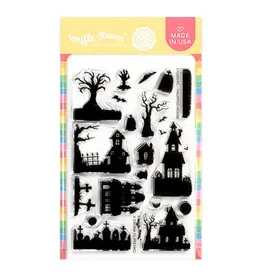 WAFFLE FLOWER WAFFLE FLOWER POSTAGE COLLAGE HAUNTED HOUSE SILHOUETTE CLEAR STAMP SET