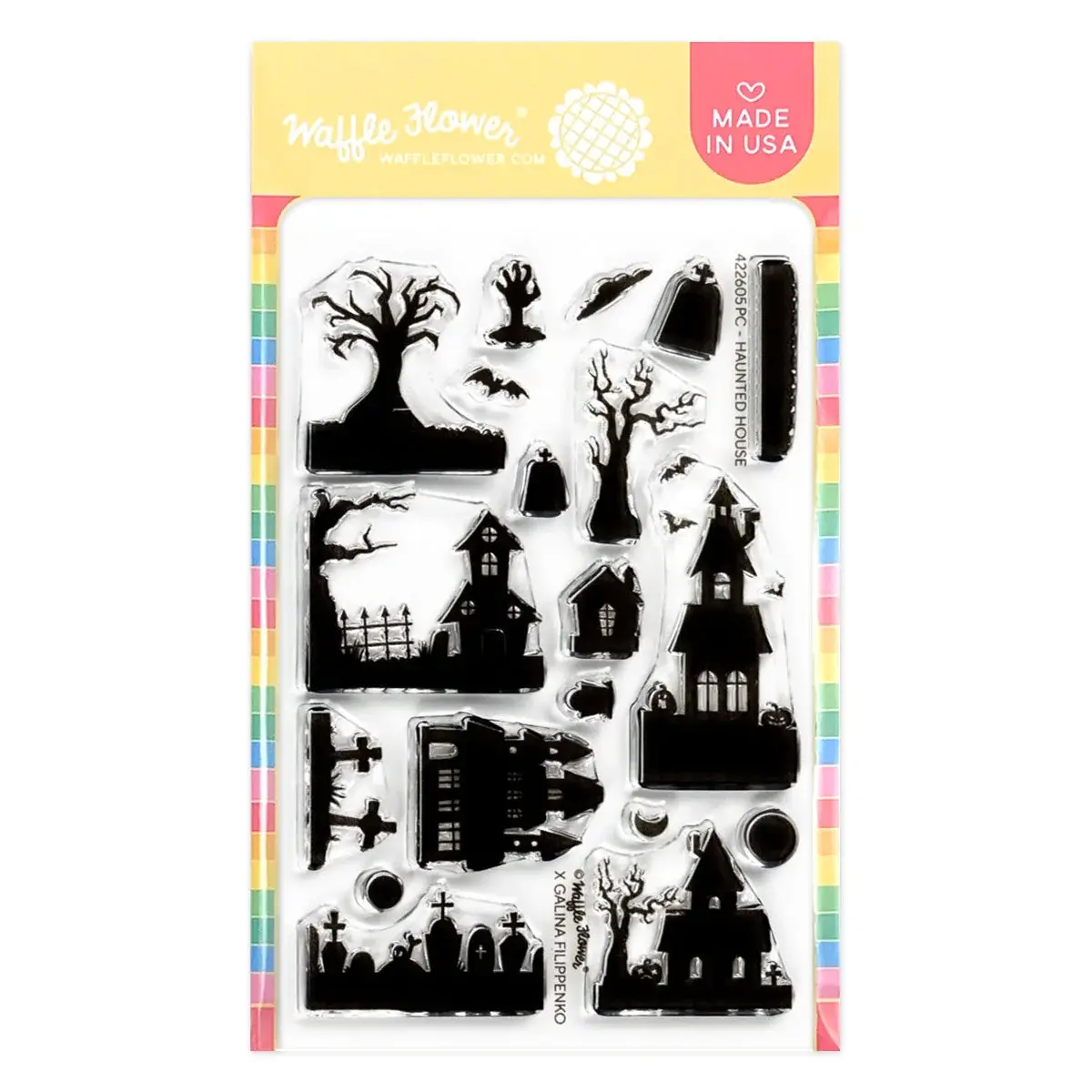 WAFFLE FLOWER WAFFLE FLOWER POSTAGE COLLAGE HAUNTED HOUSE SILHOUETTE CLEAR STAMP SET