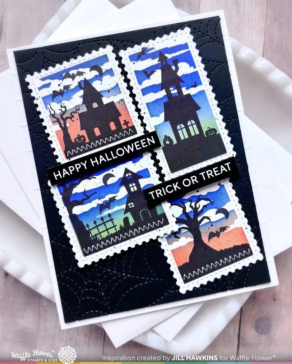 WAFFLE FLOWER WAFFLE FLOWER POSTAGE COLLAGE HAUNTED HOUSE SILHOUETTE CLEAR STAMP SET