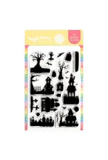 WAFFLE FLOWER WAFFLE FLOWER POSTAGE COLLAGE HAUNTED HOUSE SILHOUETTE CLEAR STAMP SET