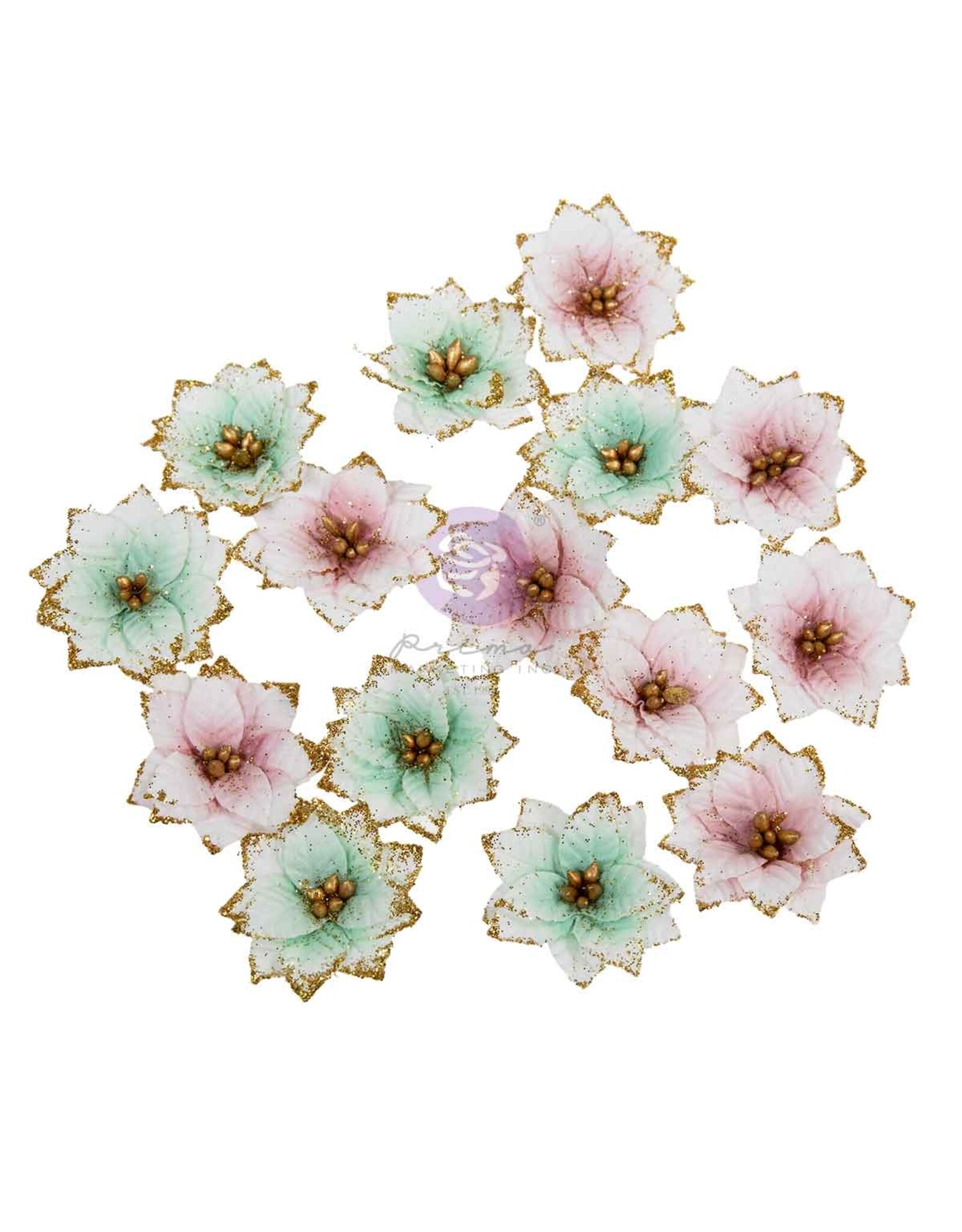 PRIMA PRIMA CHRISTMAS BLUSH SNOWY MORNING PAPER FLOWERS 15/PK