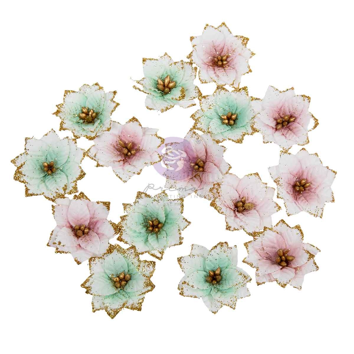 PRIMA PRIMA CHRISTMAS BLUSH SNOWY MORNING PAPER FLOWERS 15/PK