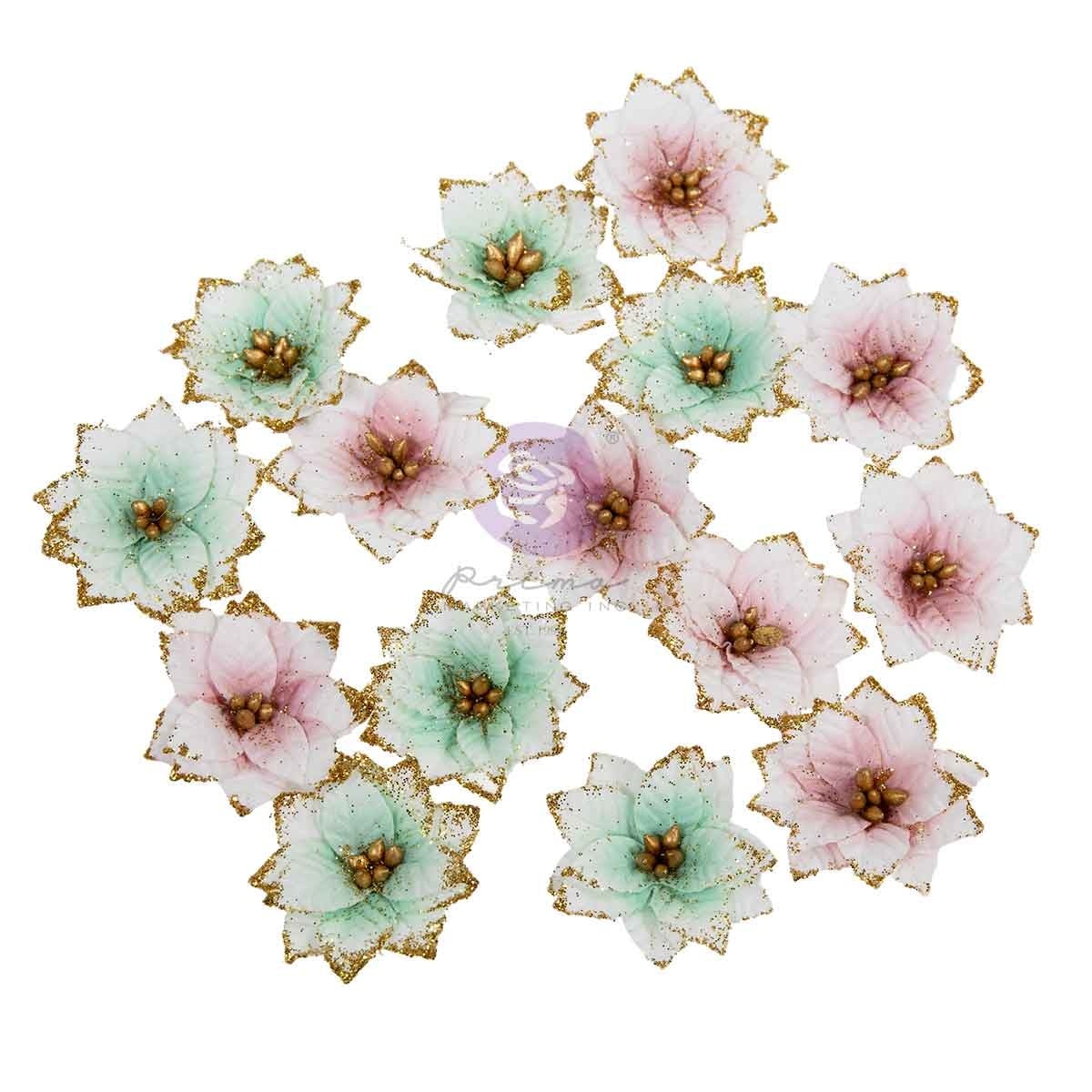 PRIMA PRIMA CHRISTMAS BLUSH SNOWY MORNING PAPER FLOWERS 15/PK