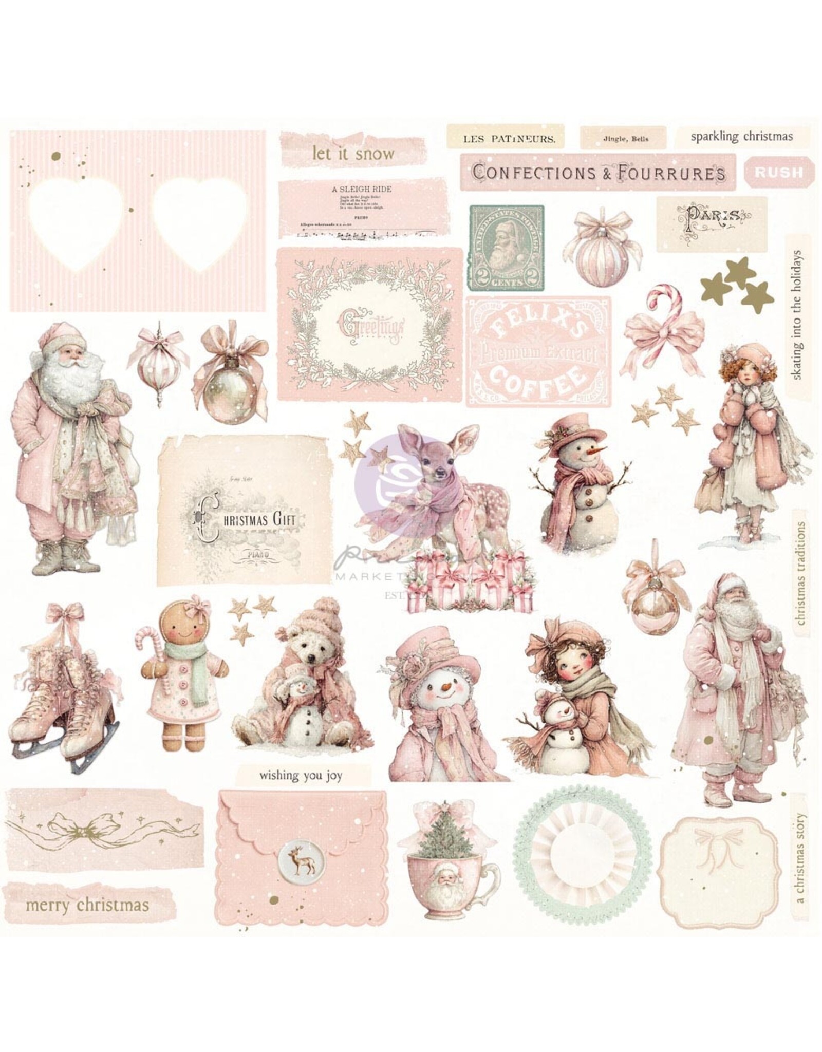 PRIMA PRIMA CHRISTMAS BLUSH FROSTY MEMORIES EPHEMERA 100/PK
