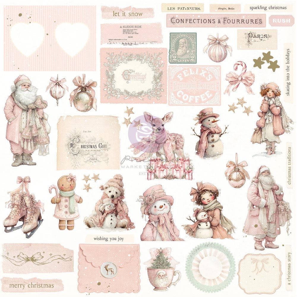 PRIMA PRIMA CHRISTMAS BLUSH FROSTY MEMORIES EPHEMERA 100/PK