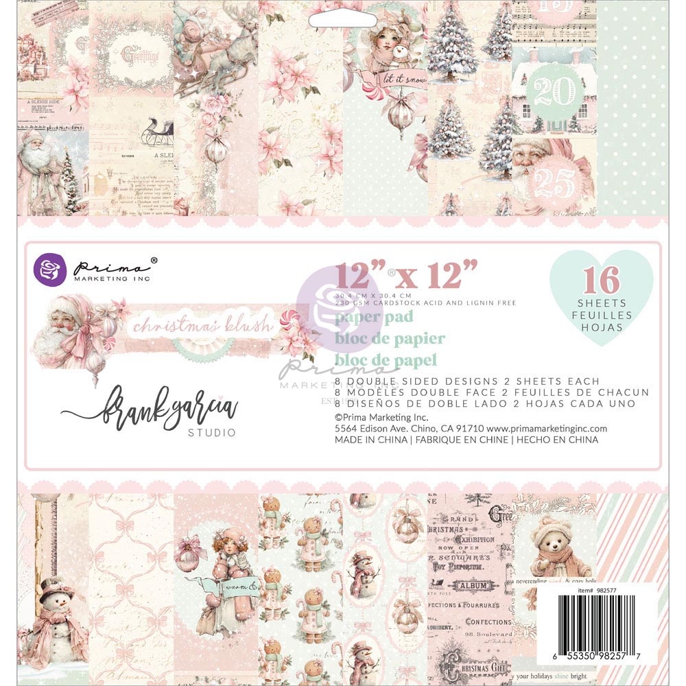 PRIMA PRIMA CHRISTMAS BLUSH 12x12 PAPER PAD 16 SHEETS