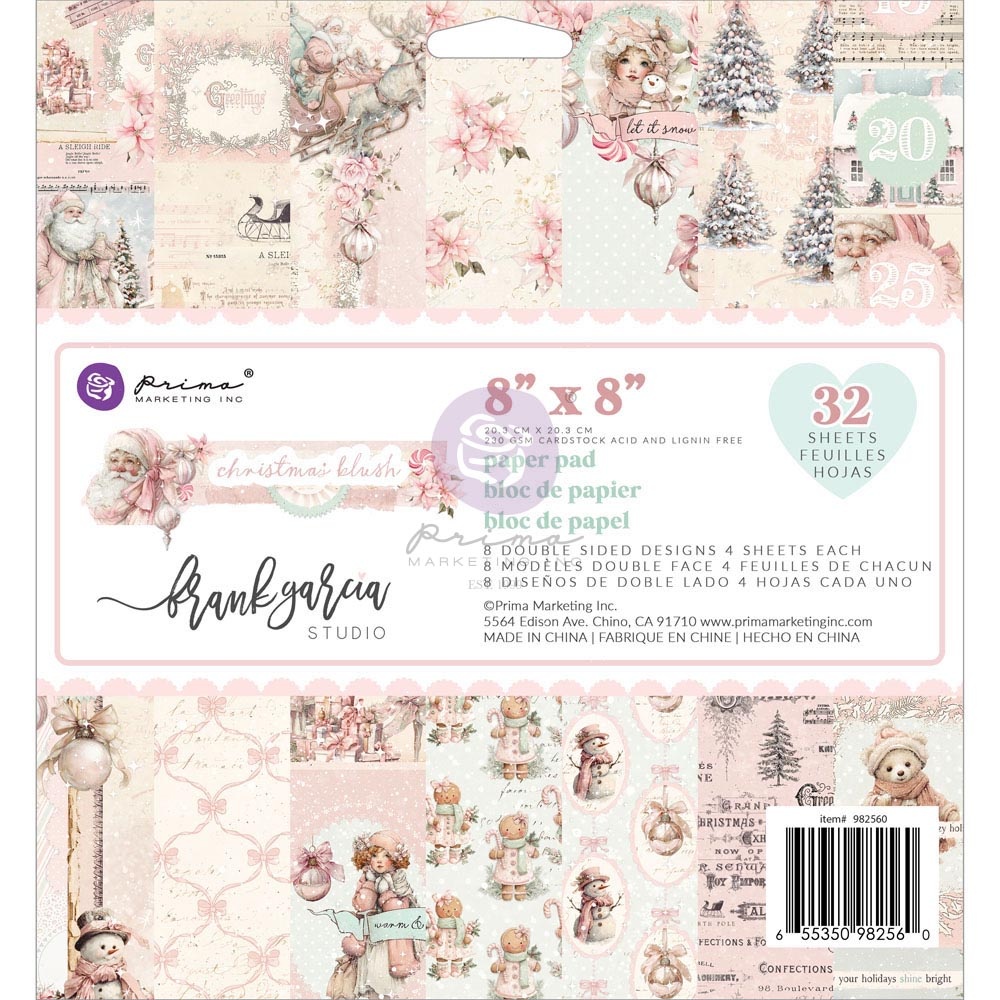 PRIMA PRIMA CHRISTMAS BLUSH 8x8 PAPER PAD 32 SHEETS
