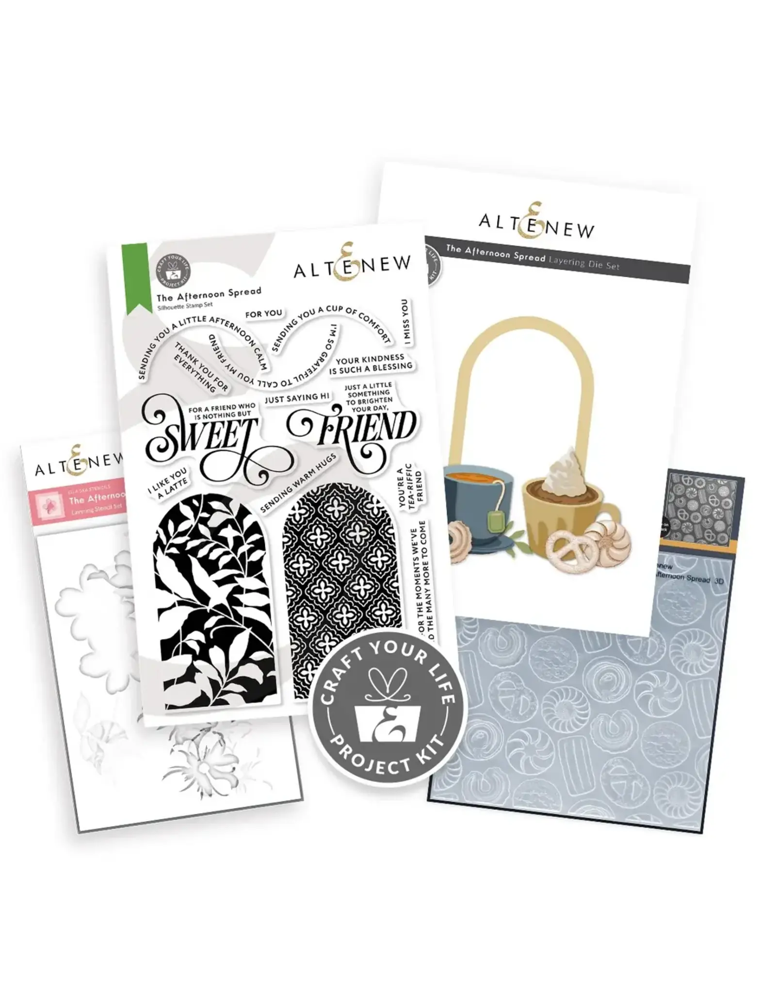 ALTENEW ALTENEW CRAFT YOUR LIFE PROJECT KIT: THE AFTERNOON SPREAD CLEAR STAMP, STENCIL SET, 3D EMBOSSING FOLDER AND DIE SET BUNDLE
