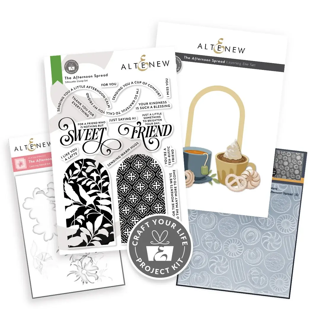 ALTENEW ALTENEW CRAFT YOUR LIFE PROJECT KIT: THE AFTERNOON SPREAD CLEAR STAMP, STENCIL SET, 3D EMBOSSING FOLDER AND DIE SET BUNDLE