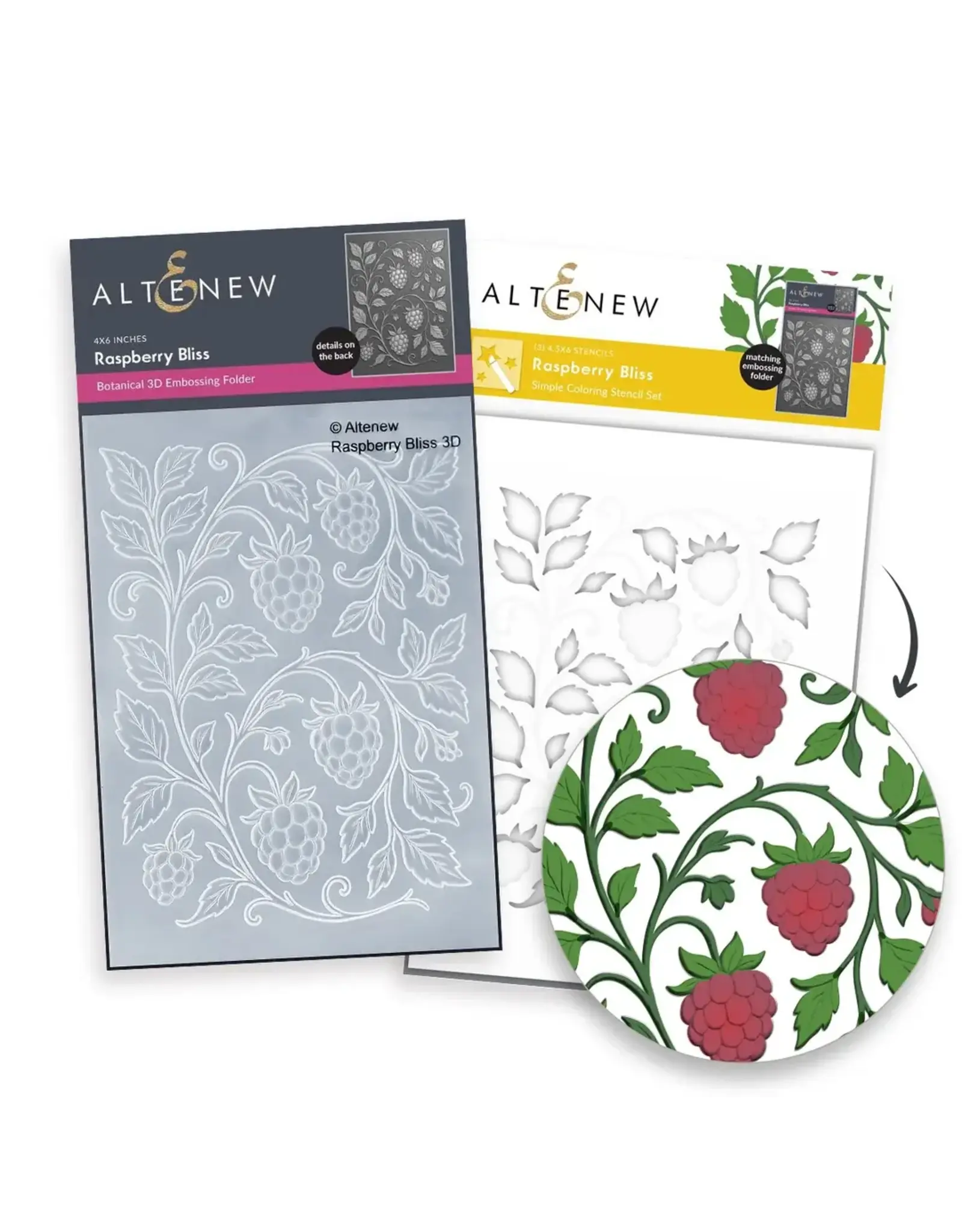 ALTENEW ALTENEW RASPBERRY BLISS 3D EMBOSSING FOLDER AND STENCIL SET BUNDLE