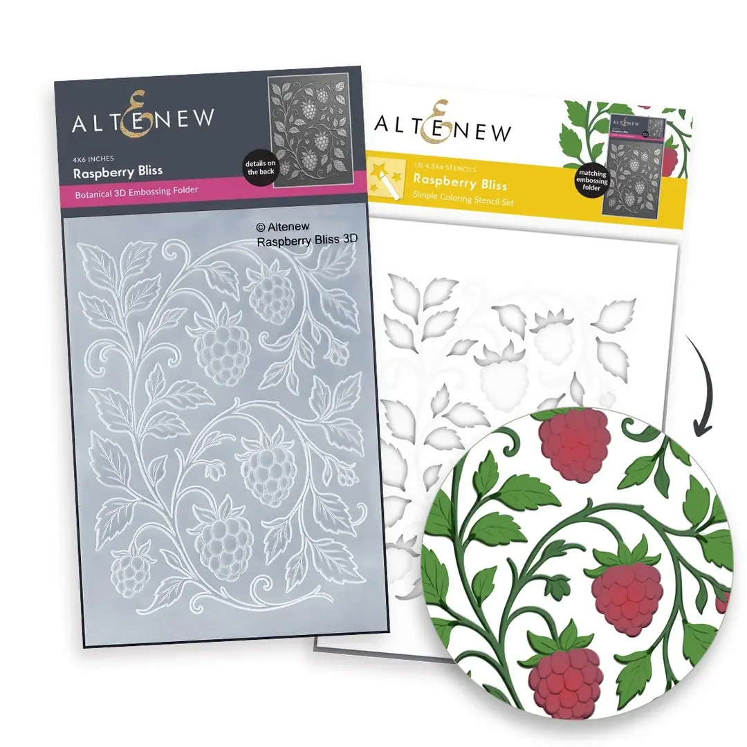 ALTENEW ALTENEW RASPBERRY BLISS 3D EMBOSSING FOLDER AND STENCIL SET BUNDLE