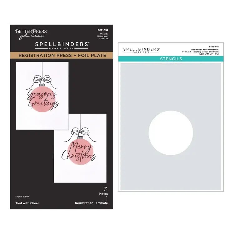 SPELLBINDERS SPELLBINDERS BETTERPRESS TIED WITH CHEER PRESS/FOIL PLATES AND STENCIL BUNDLE