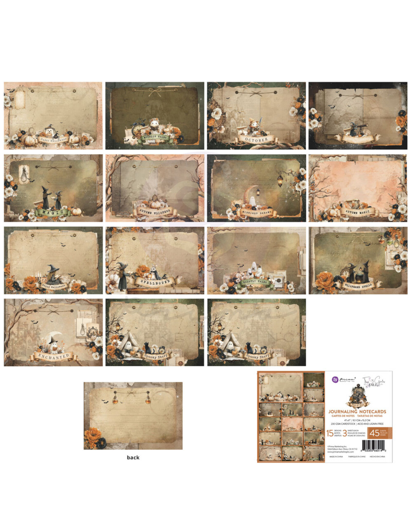 PRIMA PRIMA MADE OF MAGIC 4x6 CARTES DE NOTES POUR JOURNAL 45 FEUILLES