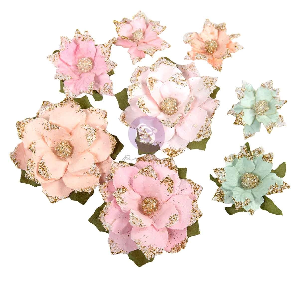 PRIMA PRIMA CHRISTMAS BLUSH WARM & COZY PAPER FLOWERS 8/PK