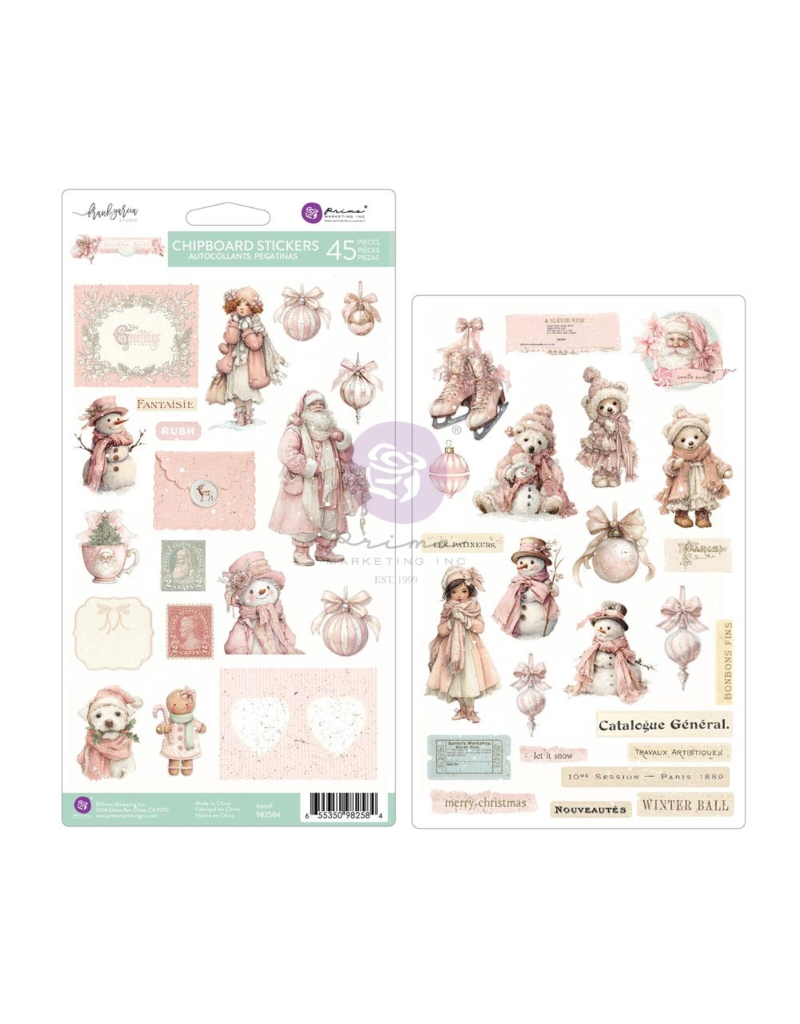 PRIMA PRIMA CHRISTMAS BLUSH CHIPBOARD STICKERS 45/PK