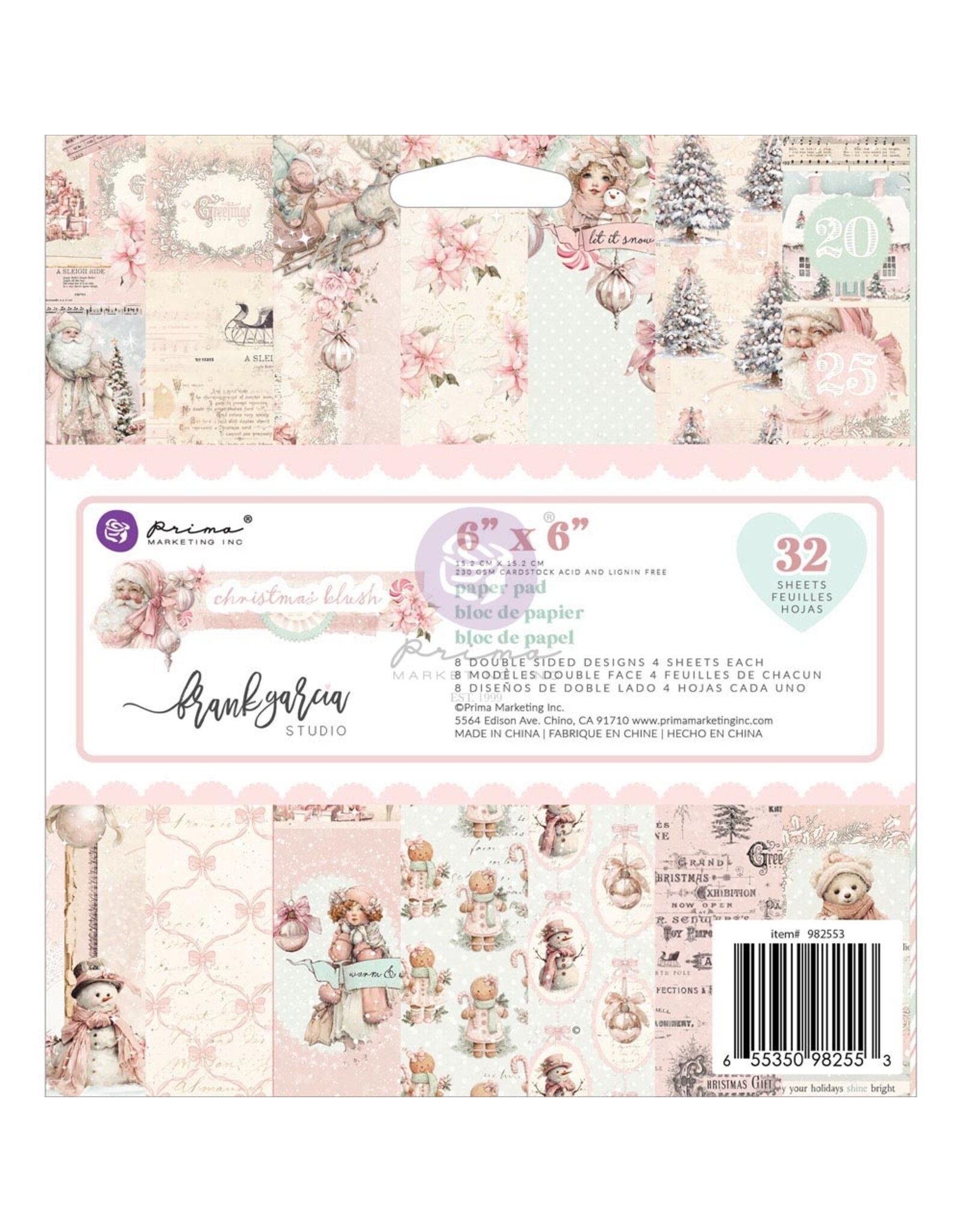 PRIMA PRIMA CHRISTMAS BLUSH 6x6 PAQUET DE PAPIER 32 FEUILLES