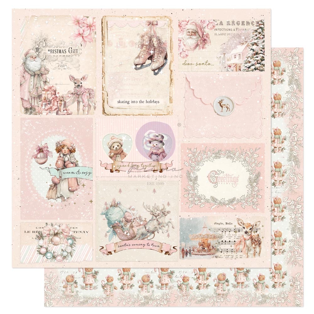 PRIMA PRIMA CHRISTMAS BLUSH SPARKLING TOGETHER 12x12 CARDSTOCK WITH FOIL DETAILS