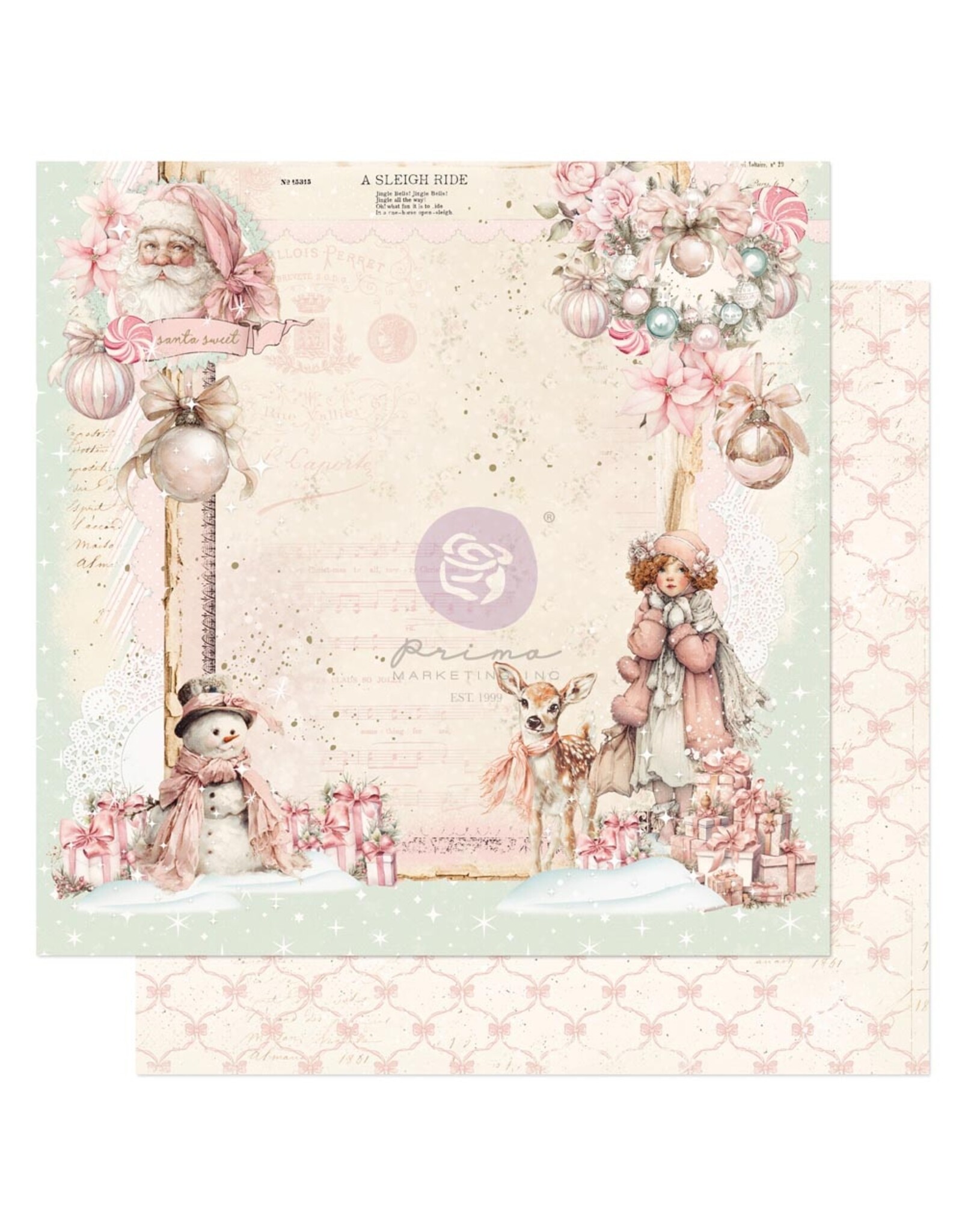 PRIMA PRIMA CHRISTMAS BLUSH SANTA SWEET 12x12 CARDSTOCK WITH FOIL DETAILS