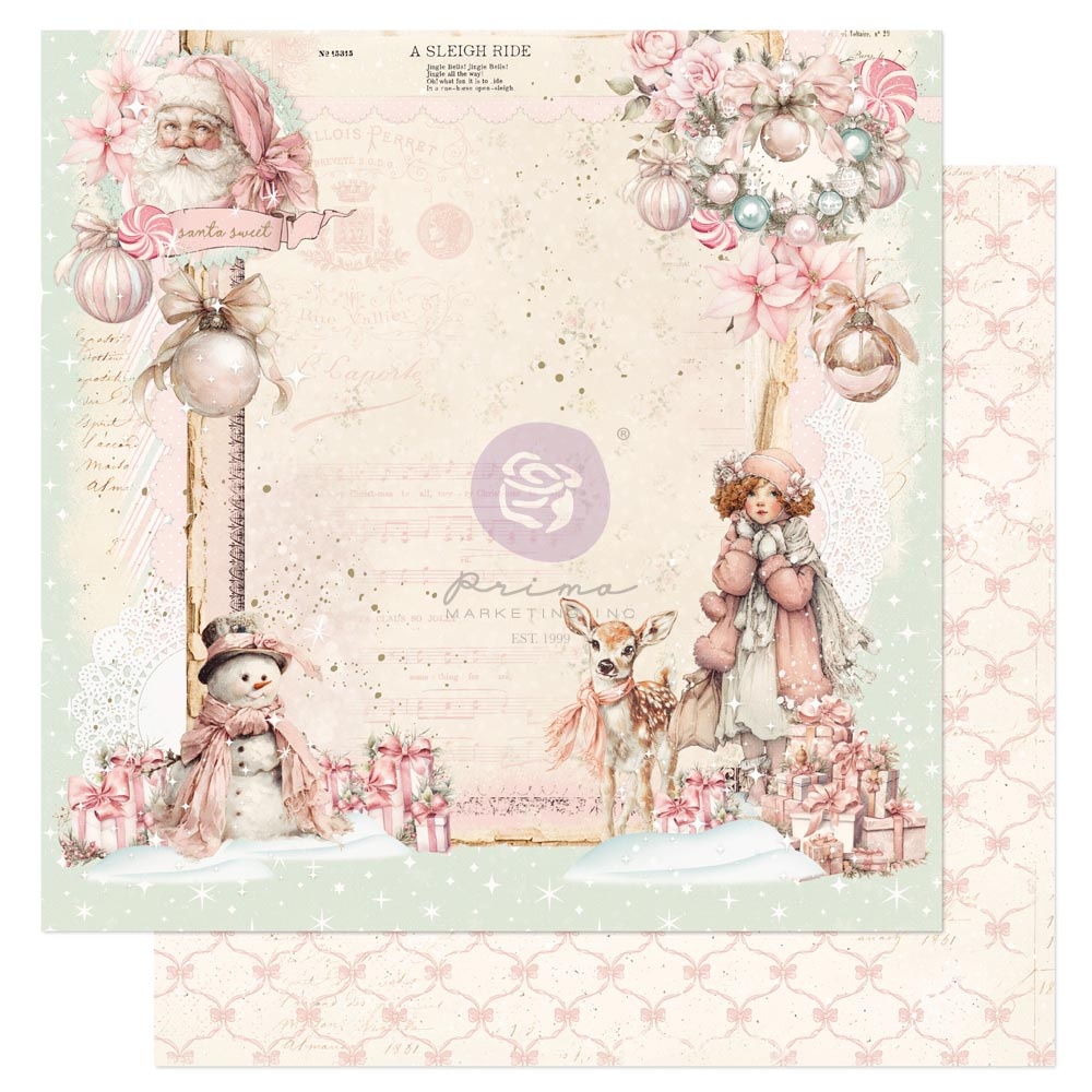 PRIMA PRIMA CHRISTMAS BLUSH SANTA SWEET 12x12 CARDSTOCK WITH FOIL DETAILS
