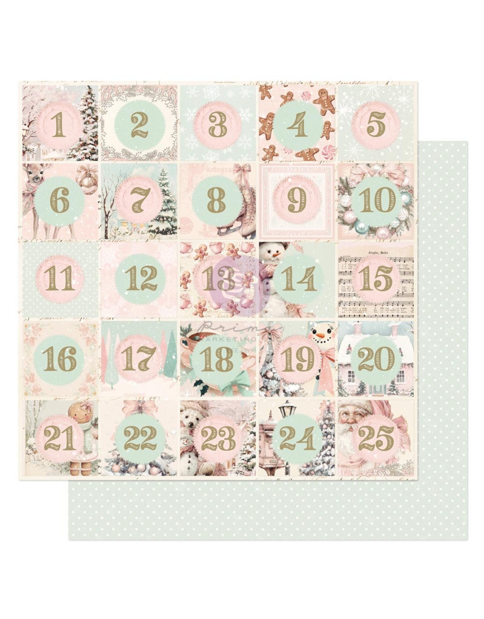 PRIMA PRIMA CHRISTMAS BLUSH COMPTE À REBOURS À LA MAGIE 12x12 PAPIER CARTONNÉ