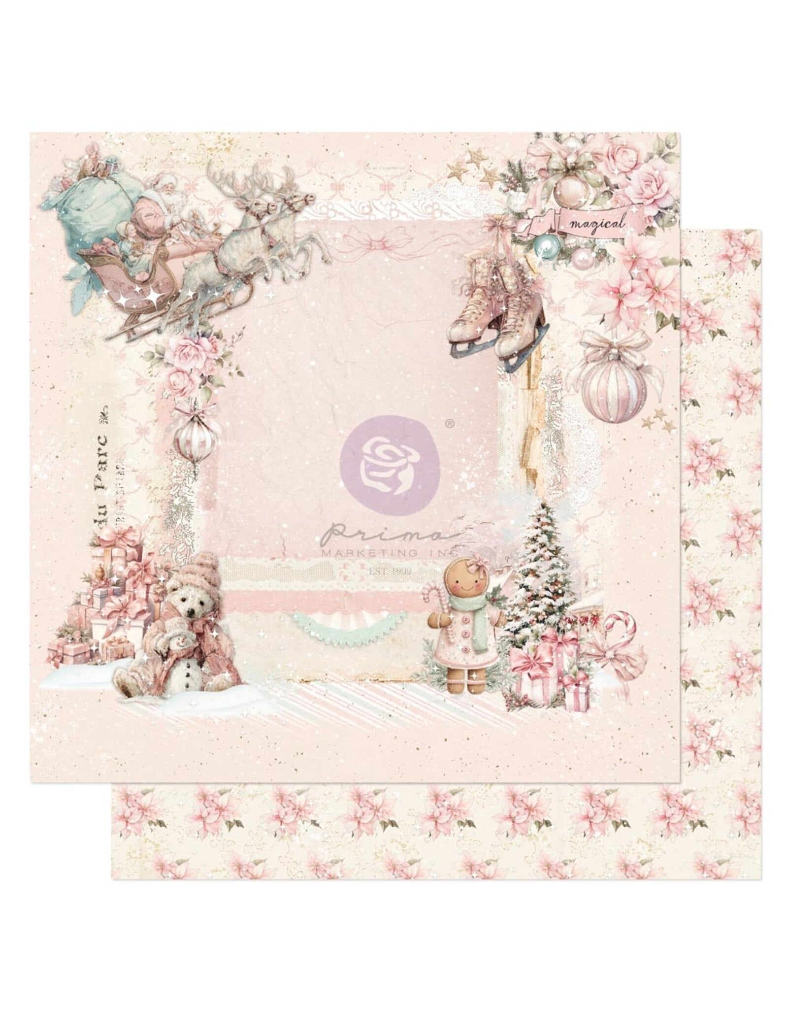 PRIMA PRIMA CHRISTMAS BLUSH MAGICAL NIGHTS 12x12 CARDSTOCK WITH FOIL DETAILS