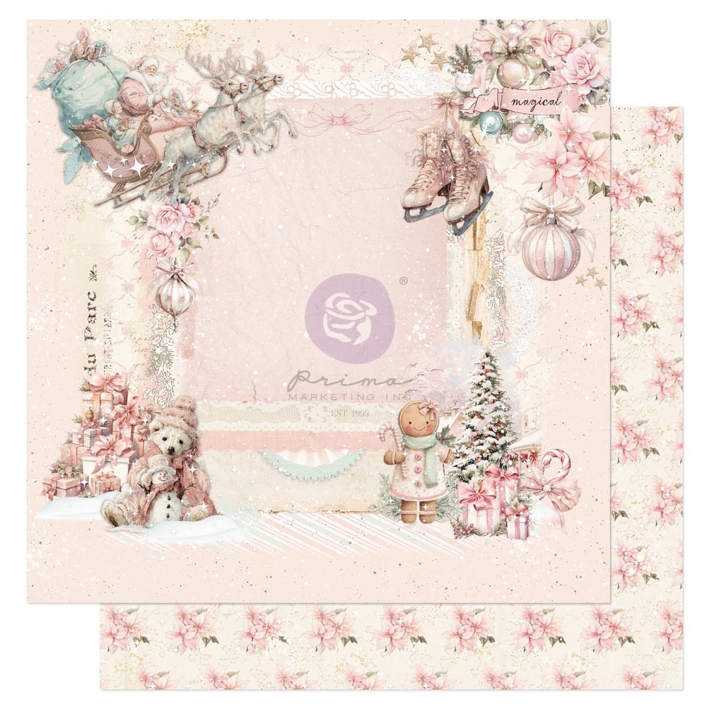 PRIMA PRIMA CHRISTMAS BLUSH MAGICAL NIGHTS 12x12 CARDSTOCK WITH FOIL DETAILS
