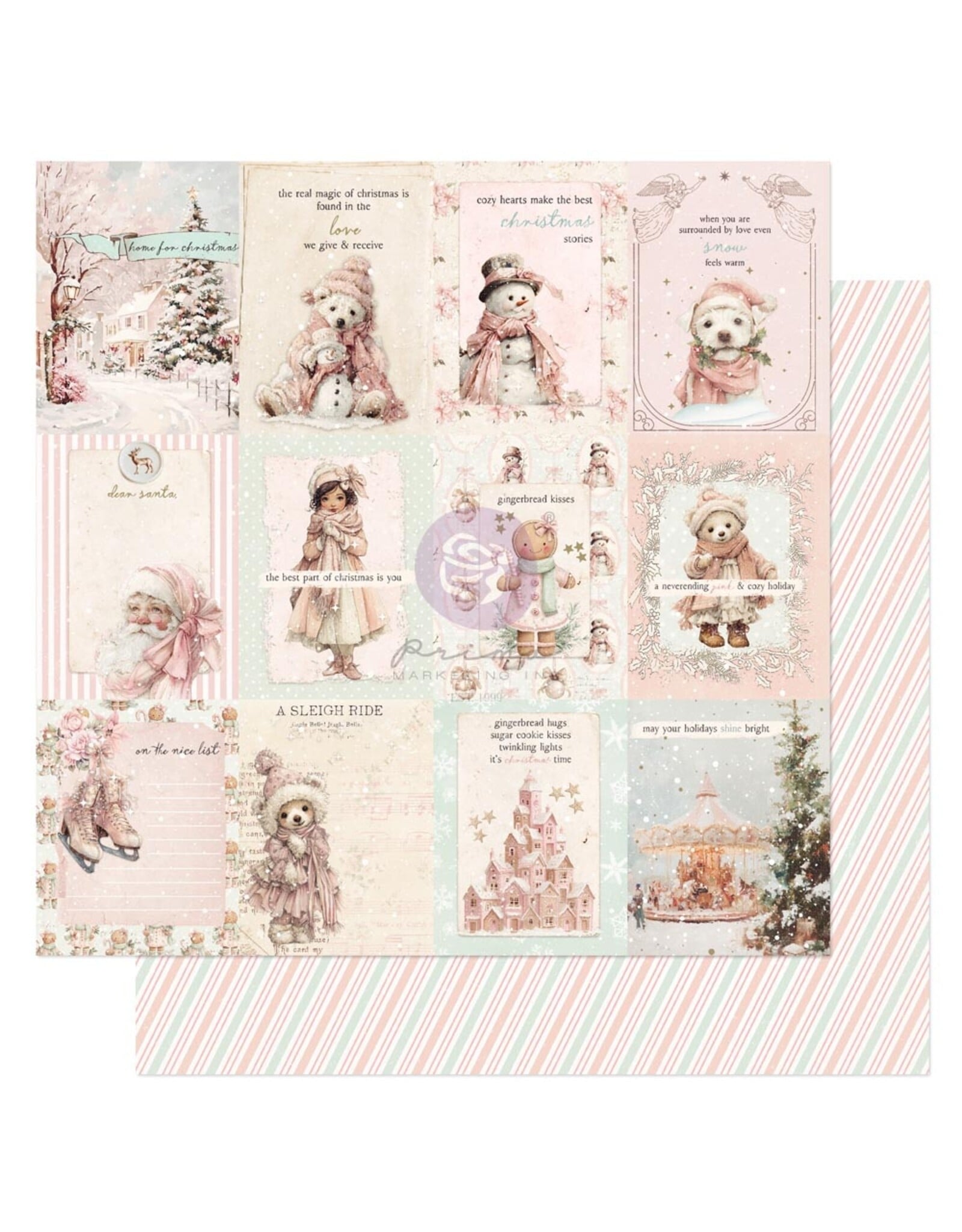 PRIMA PRIMA CHRISTMAS BLUSH ON THE NICE LIST 12x12 CARDSTOCK WITH FOIL DETAILS