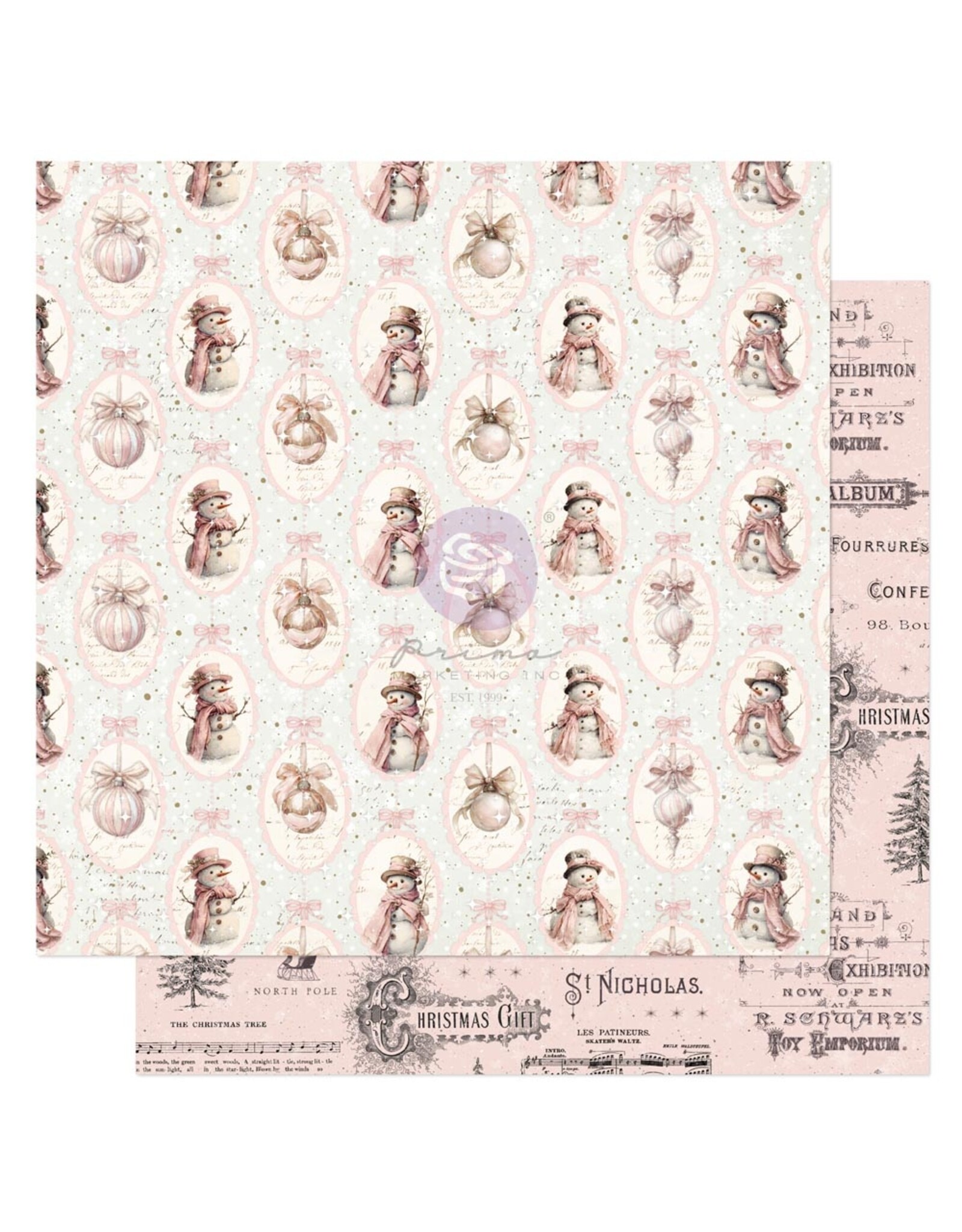 PRIMA PRIMA CHRISTMAS BLUSH ALL BUNDLED UP 12x12 CARDSTOCK WITH FOIL DETAILS