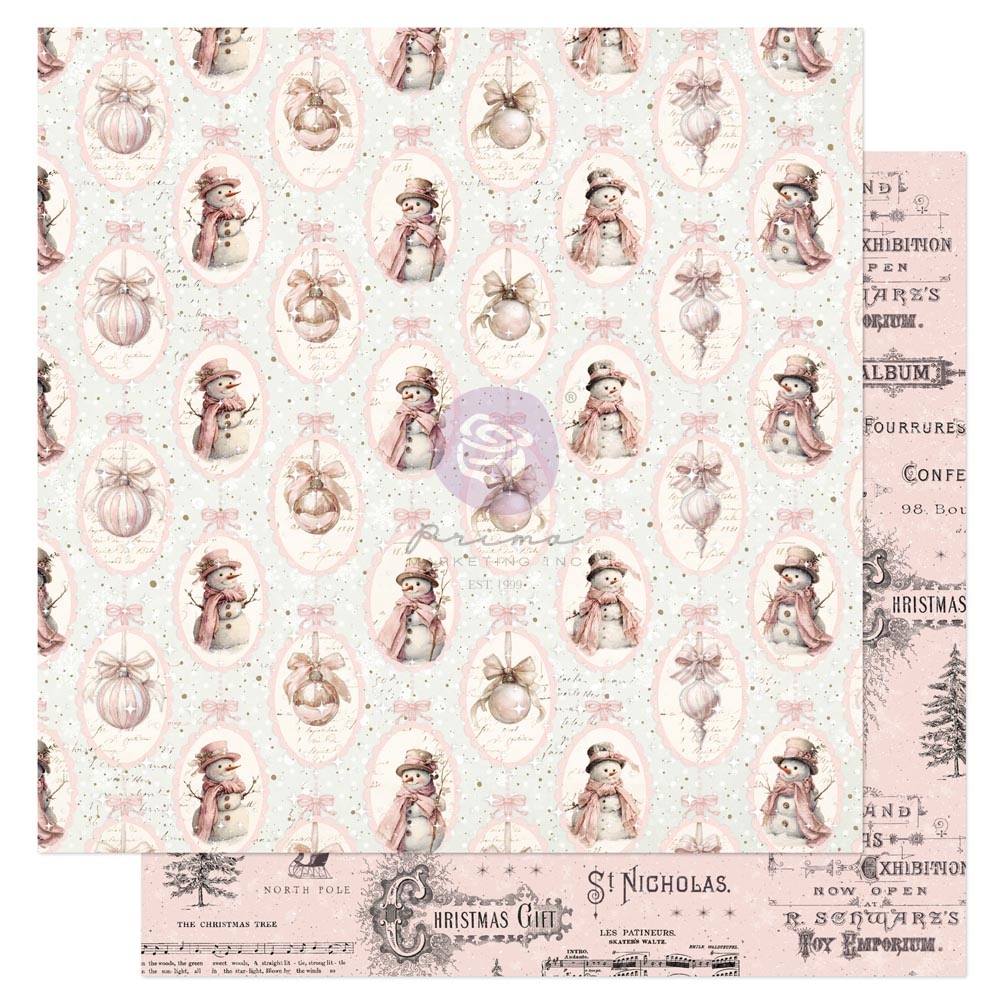 PRIMA PRIMA CHRISTMAS BLUSH ALL BUNDLED UP 12x12 CARDSTOCK WITH FOIL DETAILS