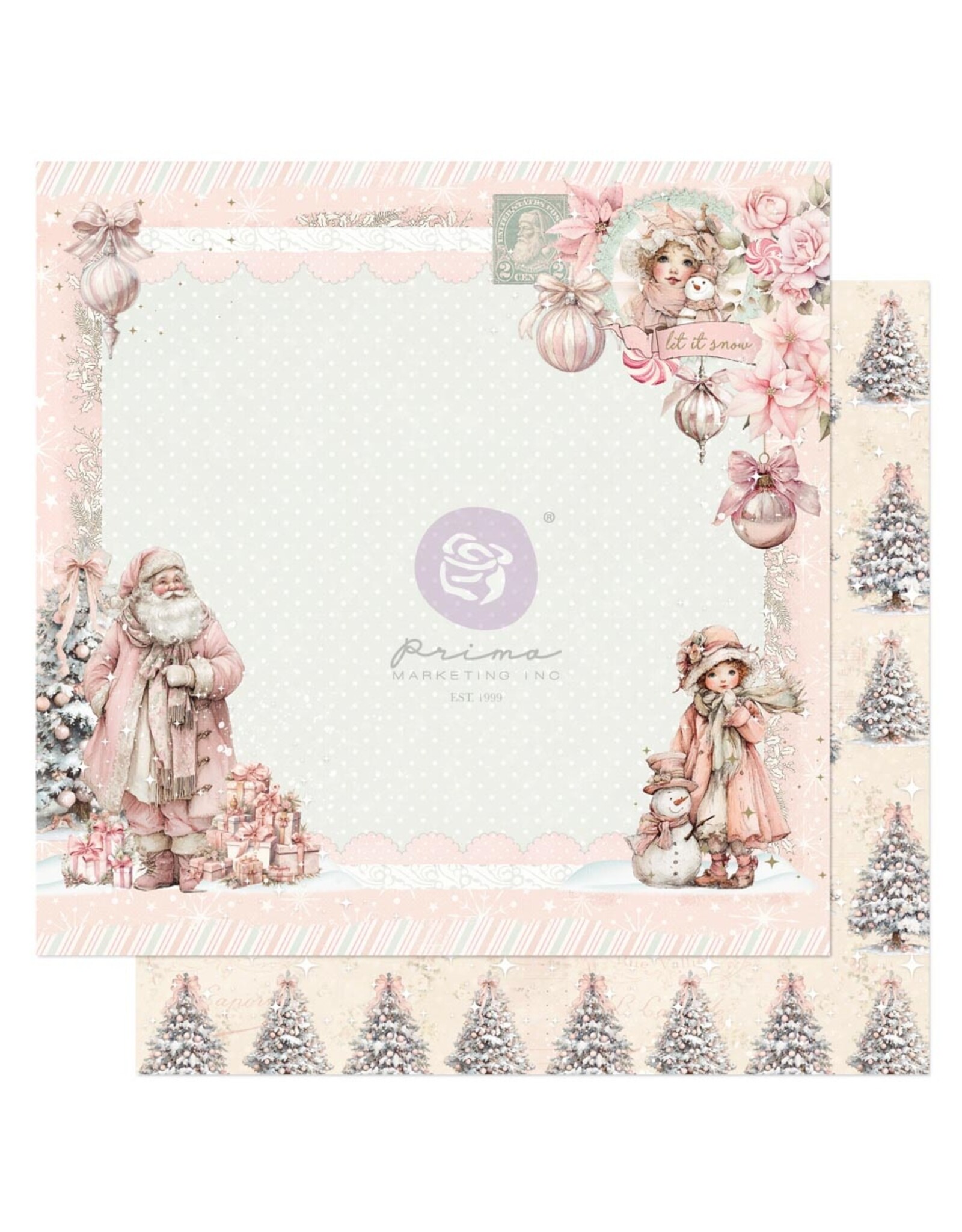 PRIMA PRIMA CHRISTMAS BLUSH SOUVENIRS NEIGEUX 12x12 PAPIER CARTONNÉ