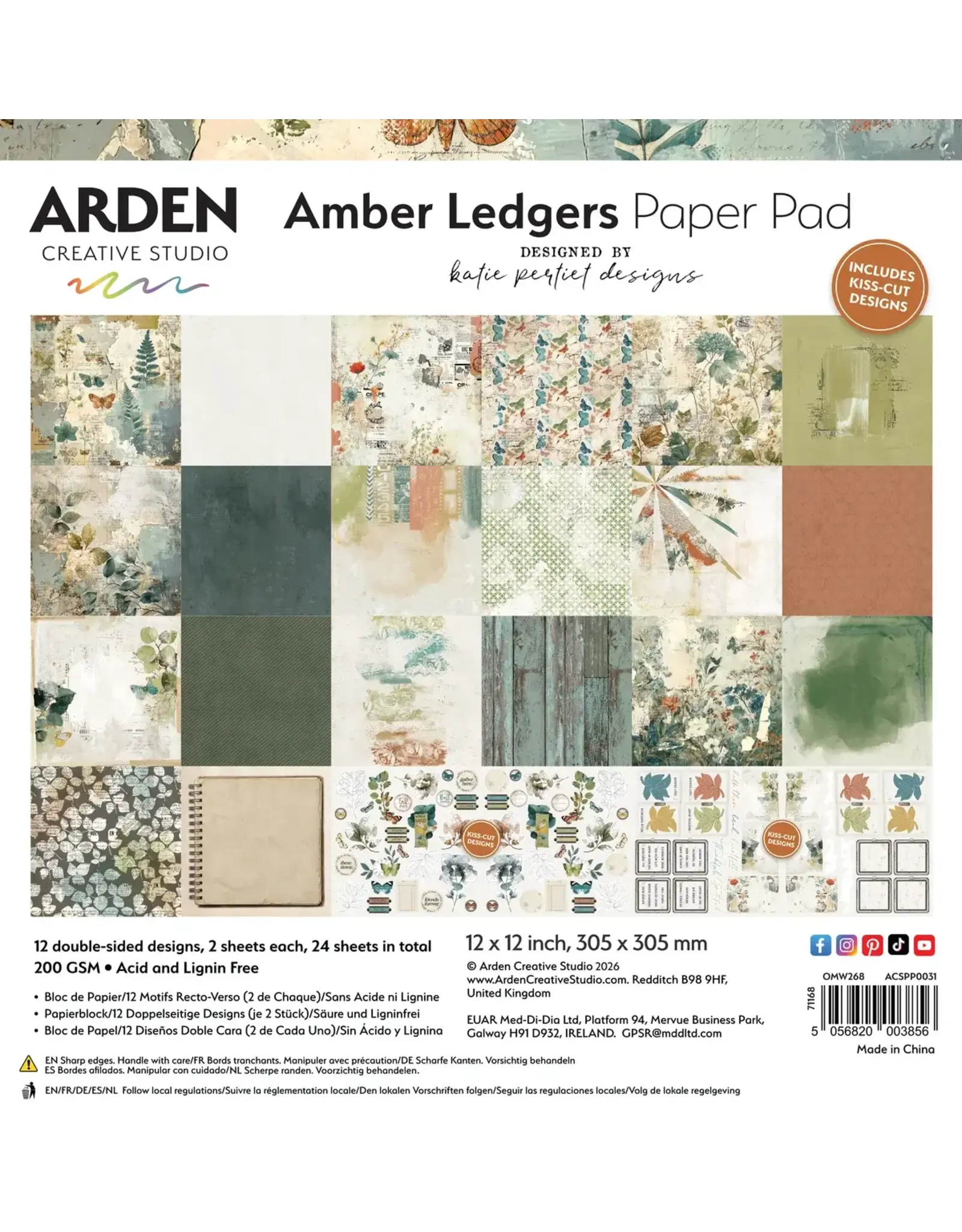 ARDEN CREATIVE STUDIO ARDEN CREATIVE STUDIO AMBER LEDGERS 12x12 PAQUET DE PAPIER 24 FEUILLES