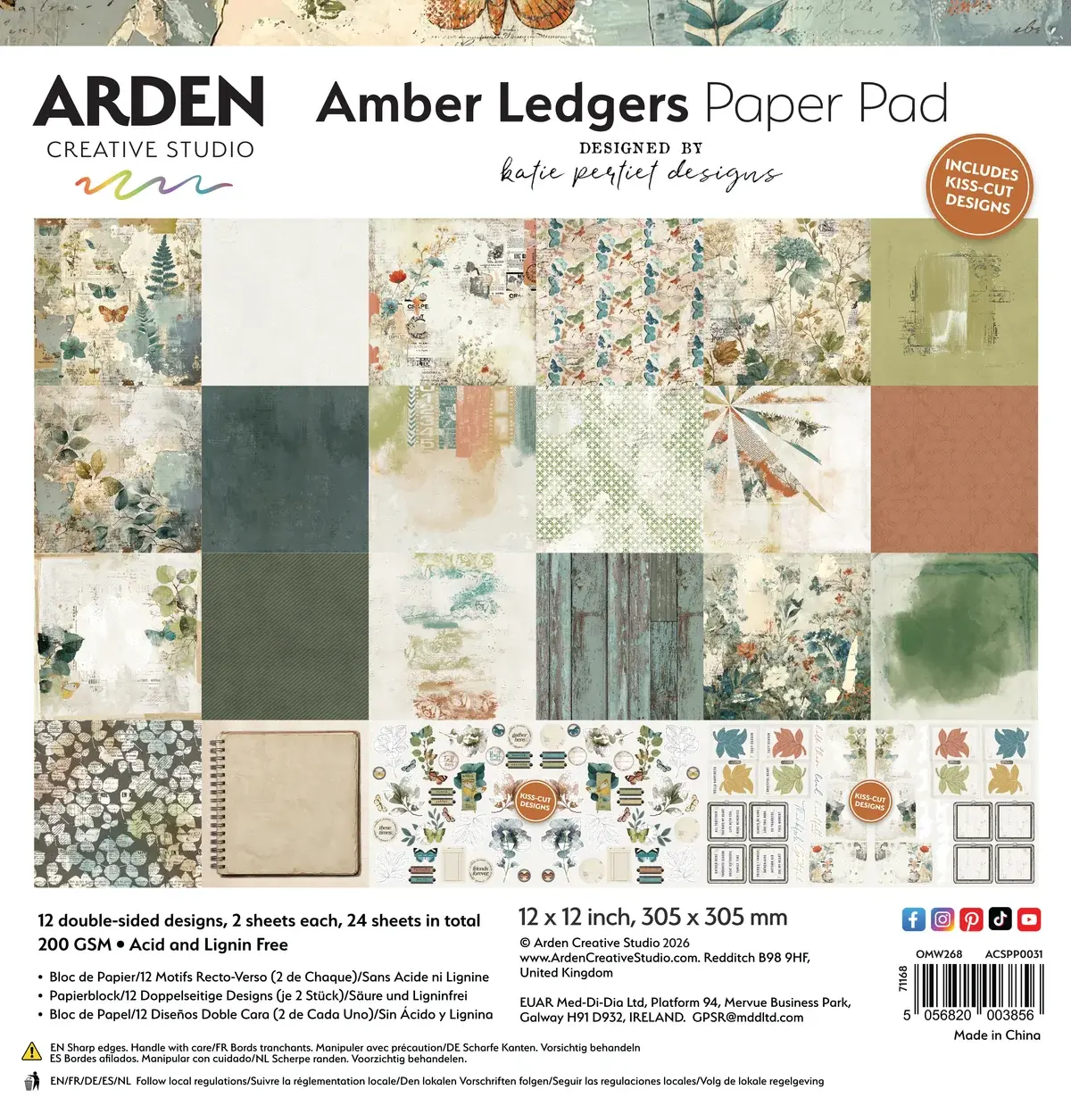 ARDEN CREATIVE STUDIO ARDEN CREATIVE STUDIO AMBER LEDGERS 12x12 PAPER PAD 24 SHEETS