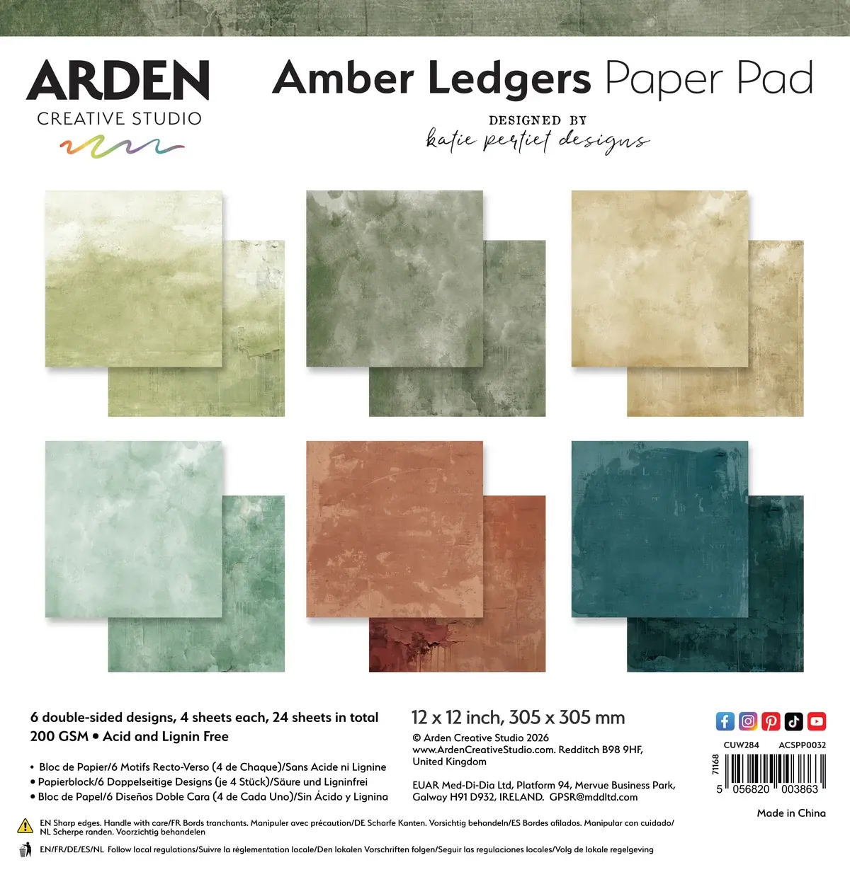 ARDEN CREATIVE STUDIO ARDEN CREATIVE STUDIO AMBER LEDGERS SOLIDS 12x12 PAPER PAD 24 SHEETS