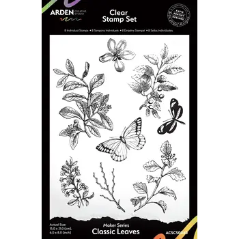 ARDEN CREATIVE STUDIO ARDEN CREATIVE STUDIO MAKER SERIES CLASSIC LEAVES 6x8 CLEAR STAMP SET