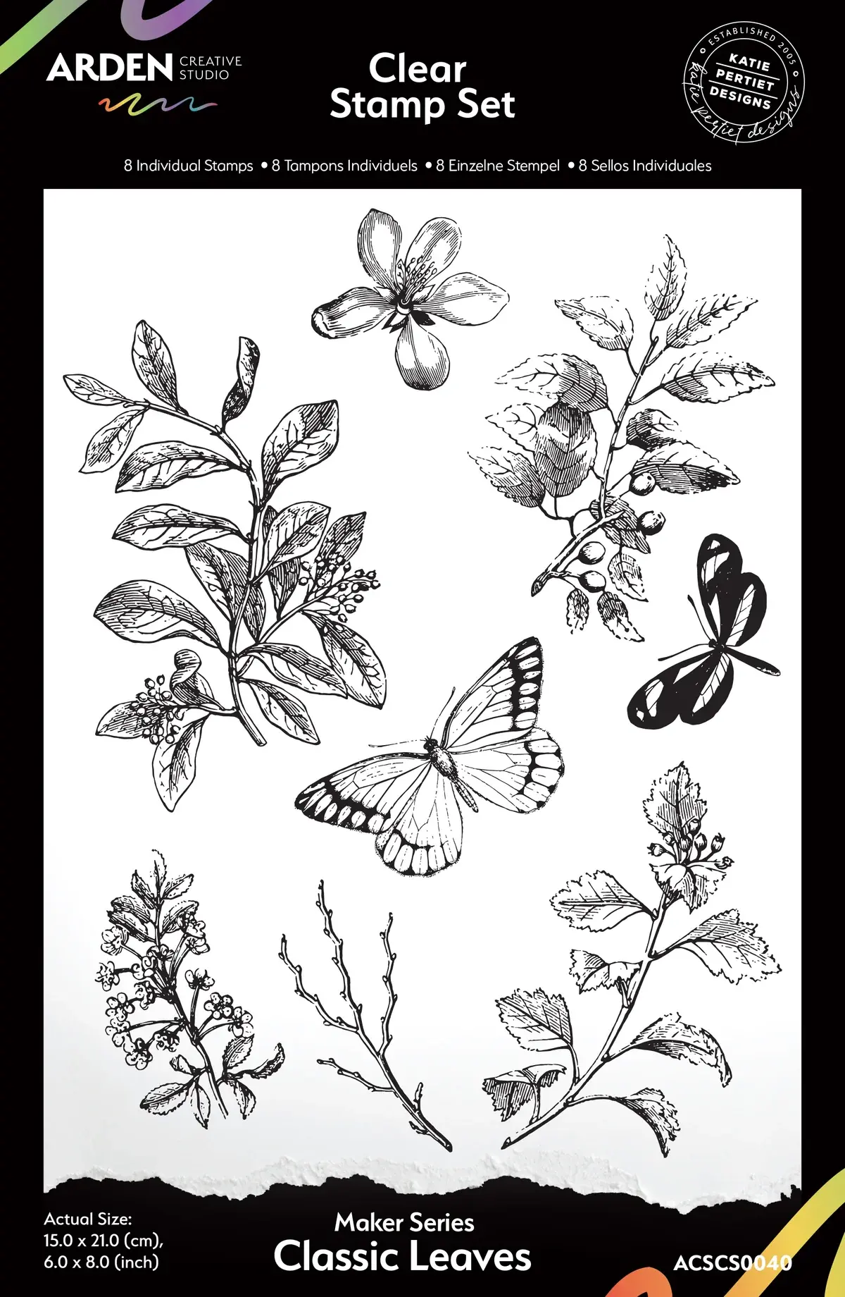 ARDEN CREATIVE STUDIO ARDEN CREATIVE STUDIO MAKER SERIES CLASSIC LEAVES 6x8 CLEAR STAMP SET