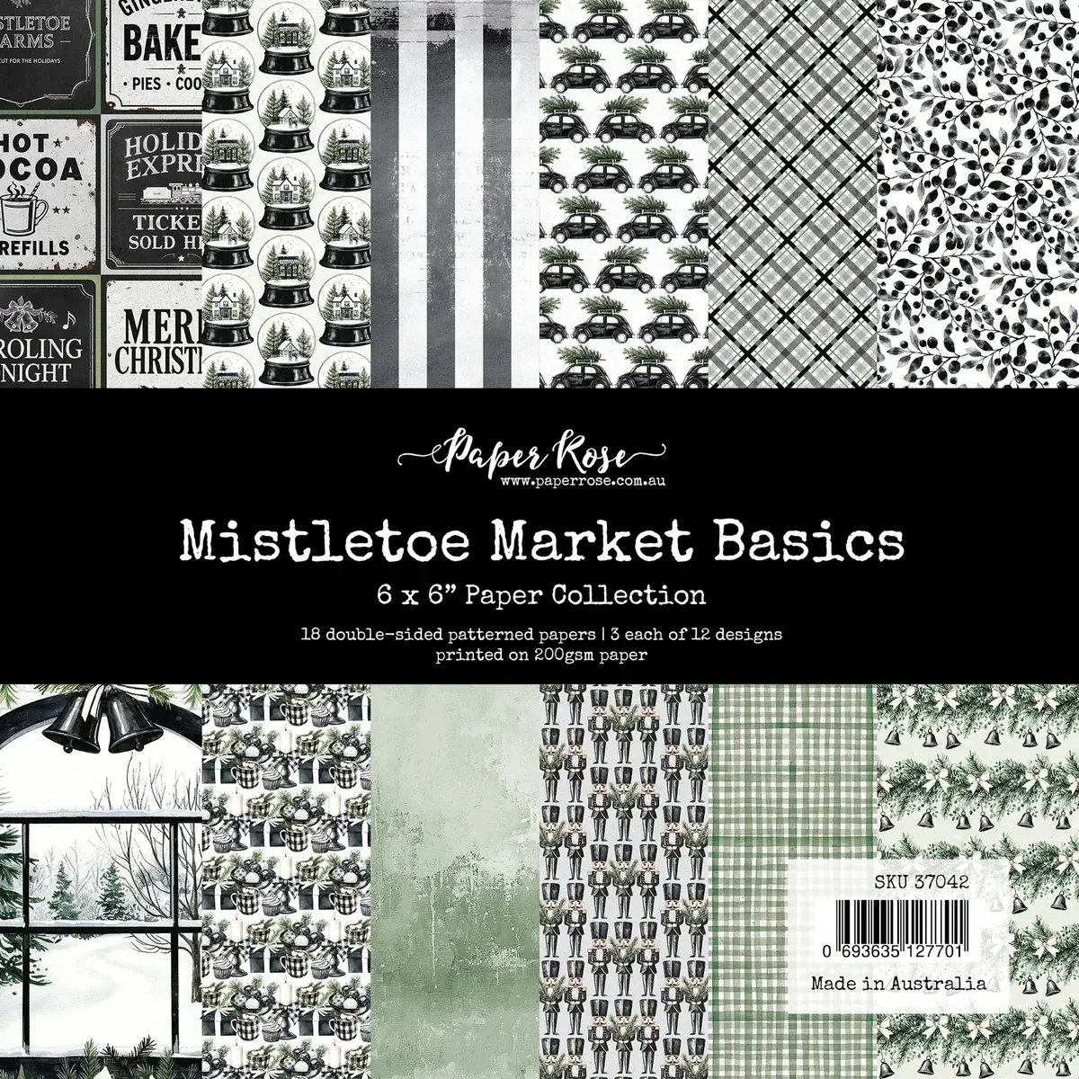 PAPER ROSE PAPER ROSE MISTLETOE MARKET 6x6 BASICS COLLECTION DE PAPIERS