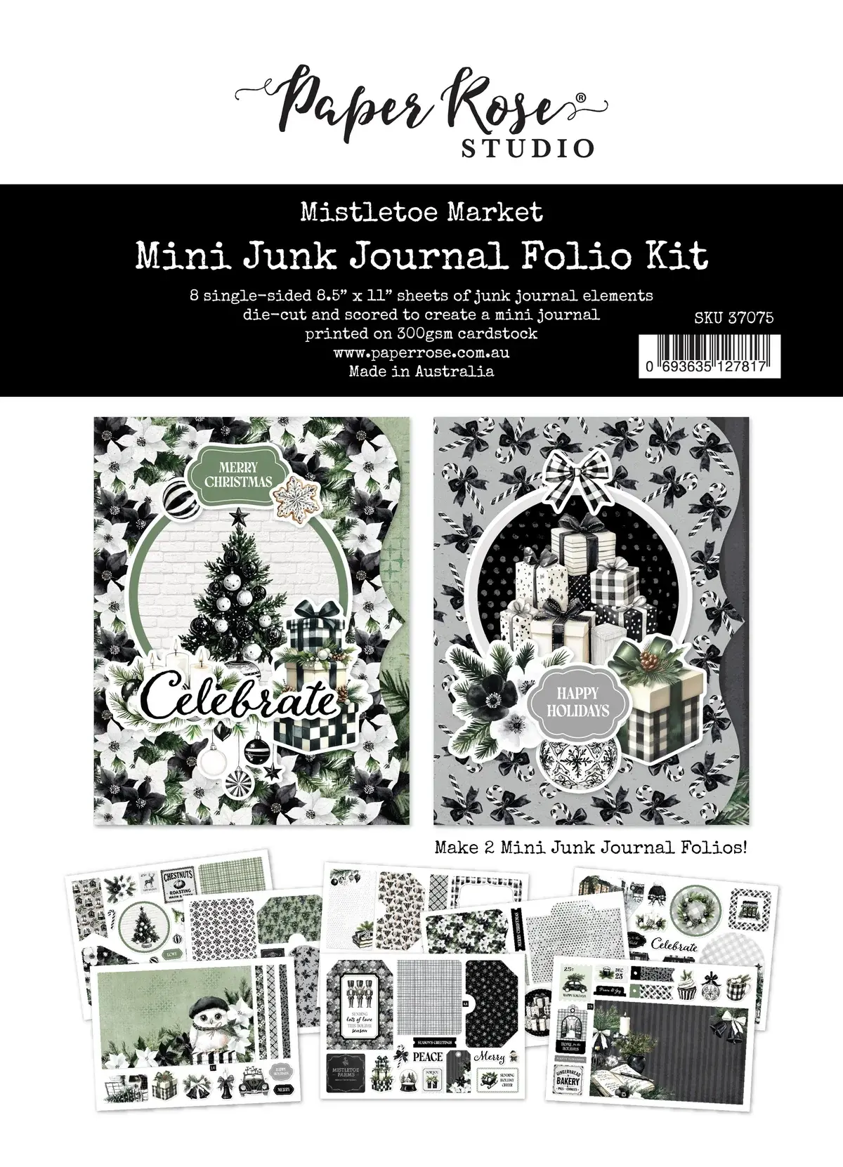 PAPER ROSE PAPER ROSE KIT DE FOLIO MISTLETOE MARKET FORMAT 8,5 x 11 POUR MINI-JOURNAL CREATIF