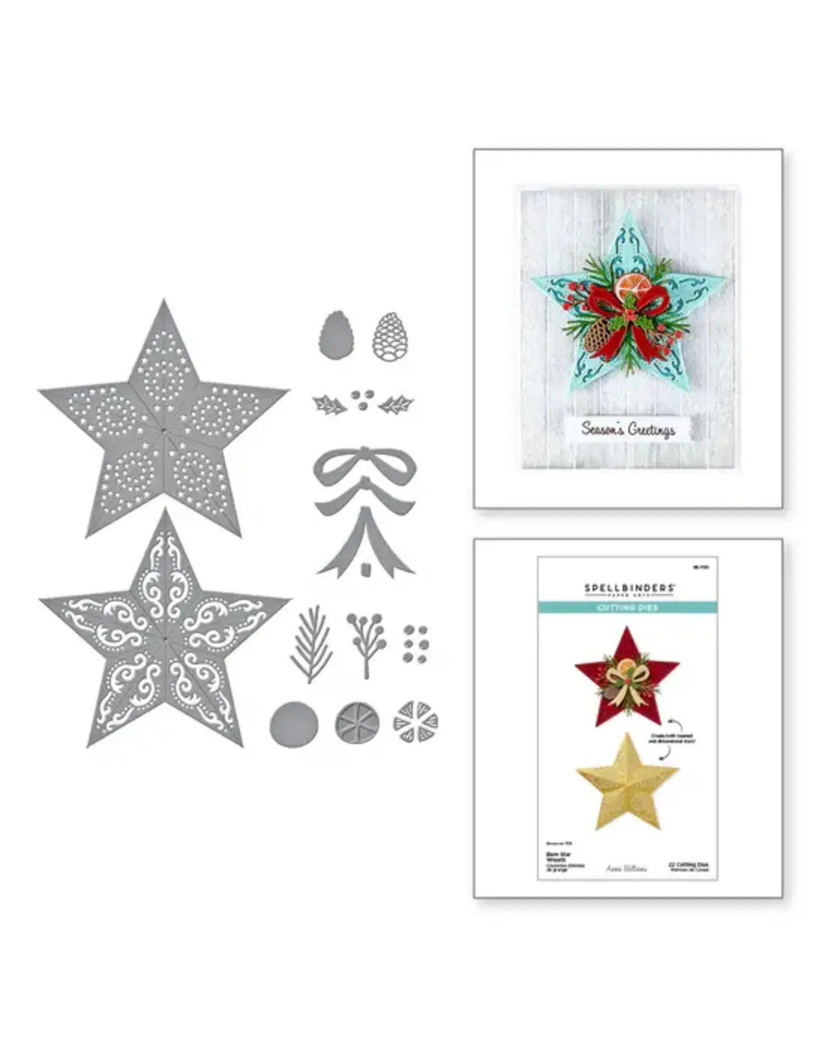 SPELLBINDERS SPELLBINDERS COLLECTION COUNTRY CHRISTMAS COURONNE D'ÉTOILE DE GRANGE ENSEMBLE DE MATRICES DE DÉCOUPE