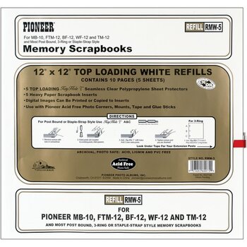 PIONEER PIONEER MEMORY SCRAPBOOKS TOP LOADING WHITE12X12 PAGE REFILLS