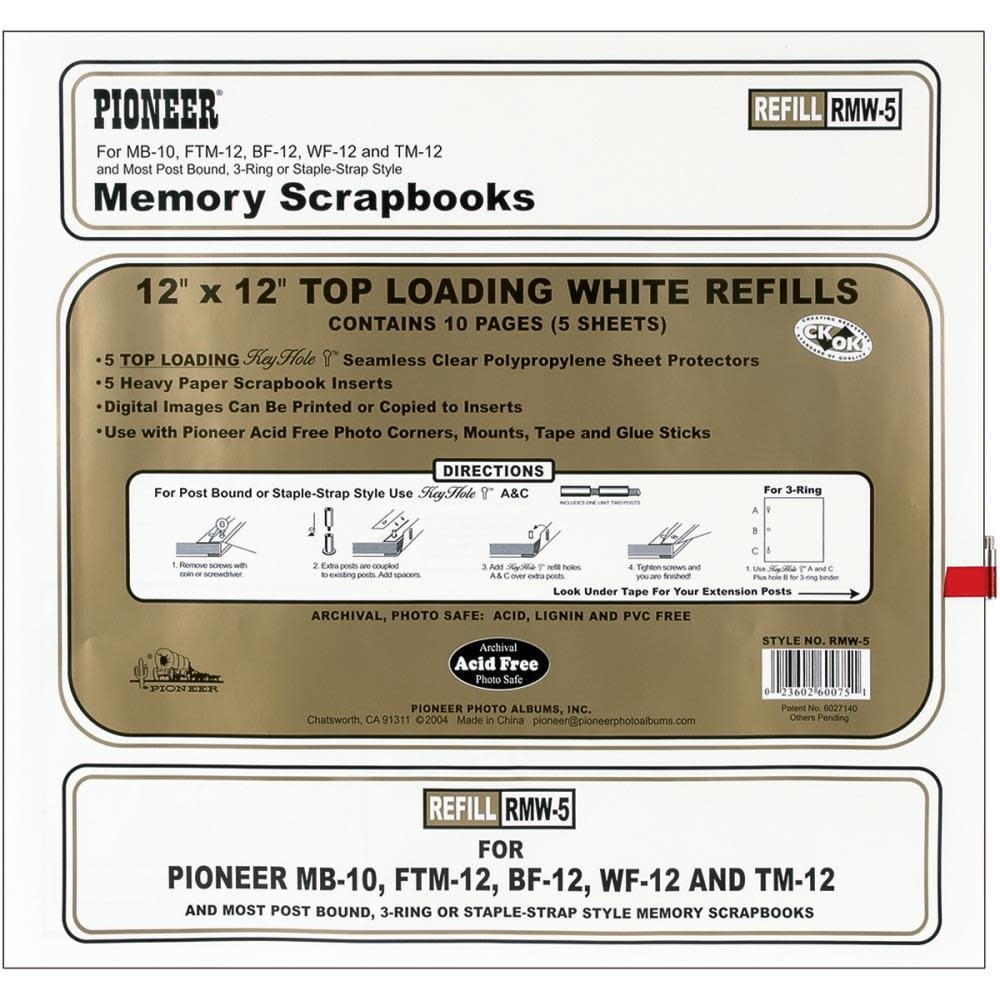 PIONEER PIONEER MEMORY SCRAPBOOKS TOP LOADING WHITE12X12 PAGE REFILLS
