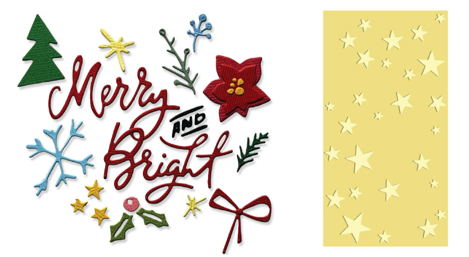 SIZZIX SIZZIX TIM HOLTZ SIDEKICK SIDE-ORDER THINLITS/ TEXTURE FADES MERRY + BRIGHT EMBOSSING FOLDER & DIE SET