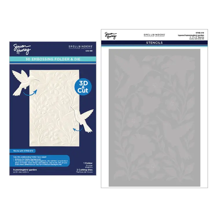 SPELLBINDERS SPELLBINDERS SIMON HURLEY HUMMINGBIRD GARDEN 3D EMBOSSING FOLDER AND STENCIL