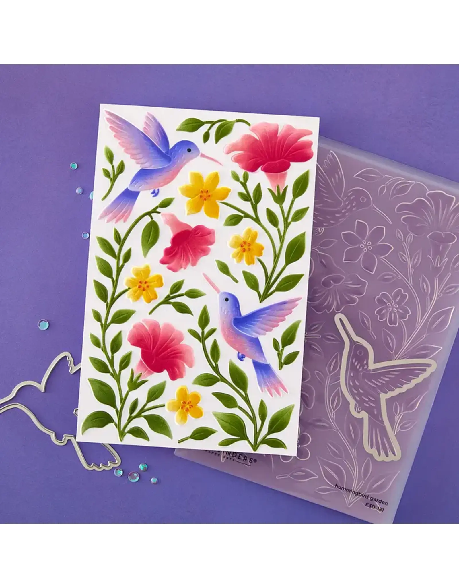 SPELLBINDERS SPELLBINDERS SIMON HURLEY HUMMINGBIRD GARDEN 3D EMBOSSING FOLDER AND STENCIL