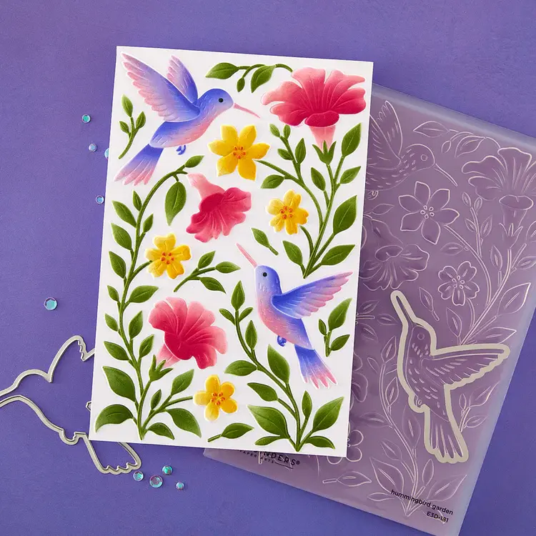 SPELLBINDERS SPELLBINDERS SIMON HURLEY HUMMINGBIRD GARDEN 3D EMBOSSING FOLDER AND STENCIL
