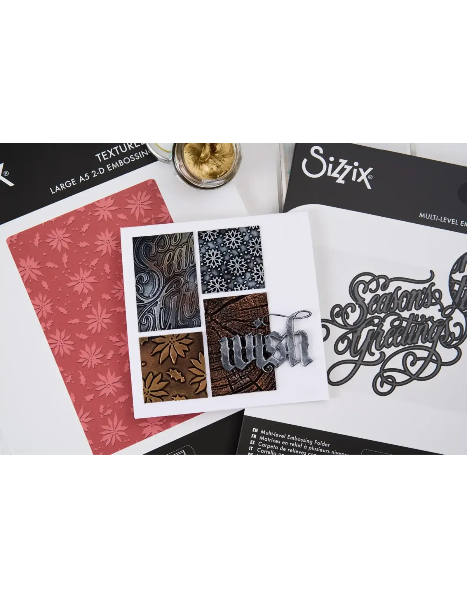SIZZIX SIZZIX TIM HOLTZ MULTI-LEVEL TEXTURE FADES "VAULT" MEILLEURS VOEUX DOSSIER À GAUFRAGE A6